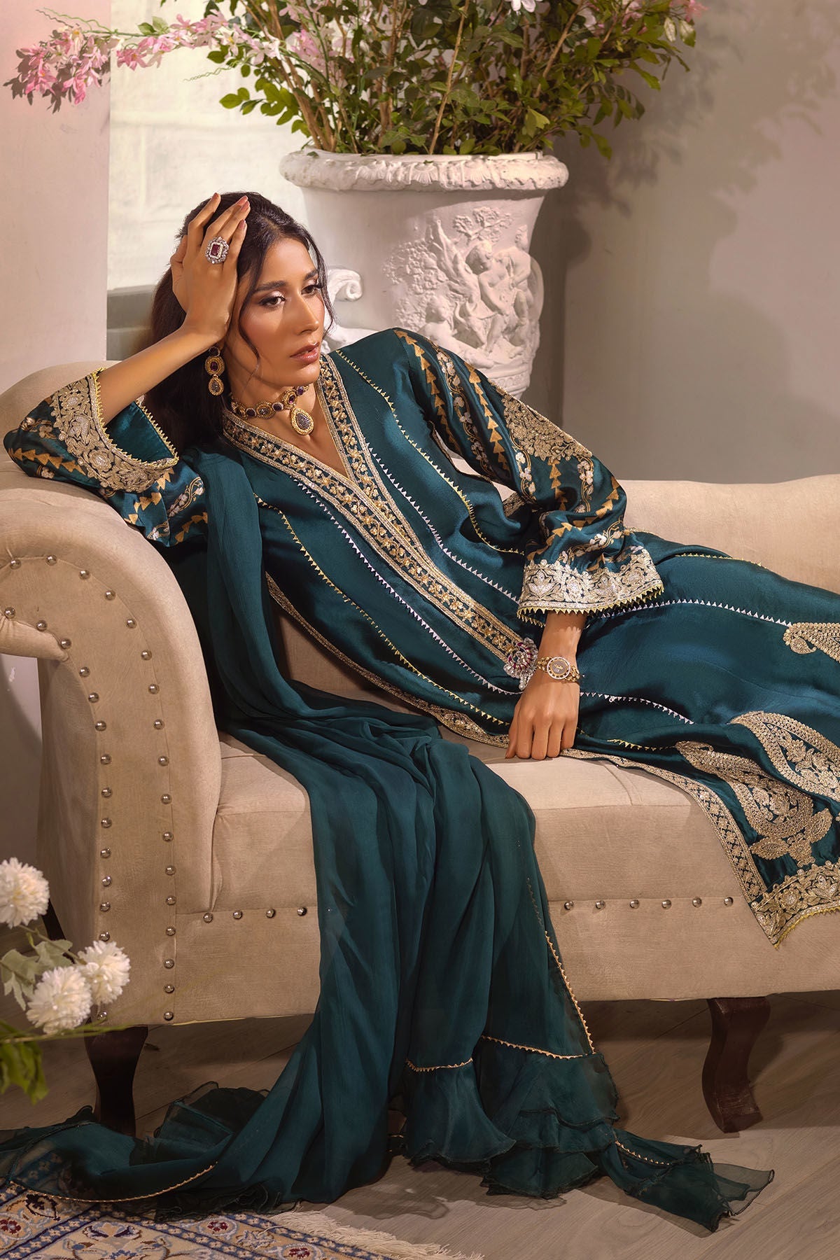 Annus Abrar | Designer Picks 24 | VISAAL EMERALD - SHIRT AND DUPATTA by Annus Abrar - Designer Dress - Type: Luxury - Available at Sana Yasir - 100% Original