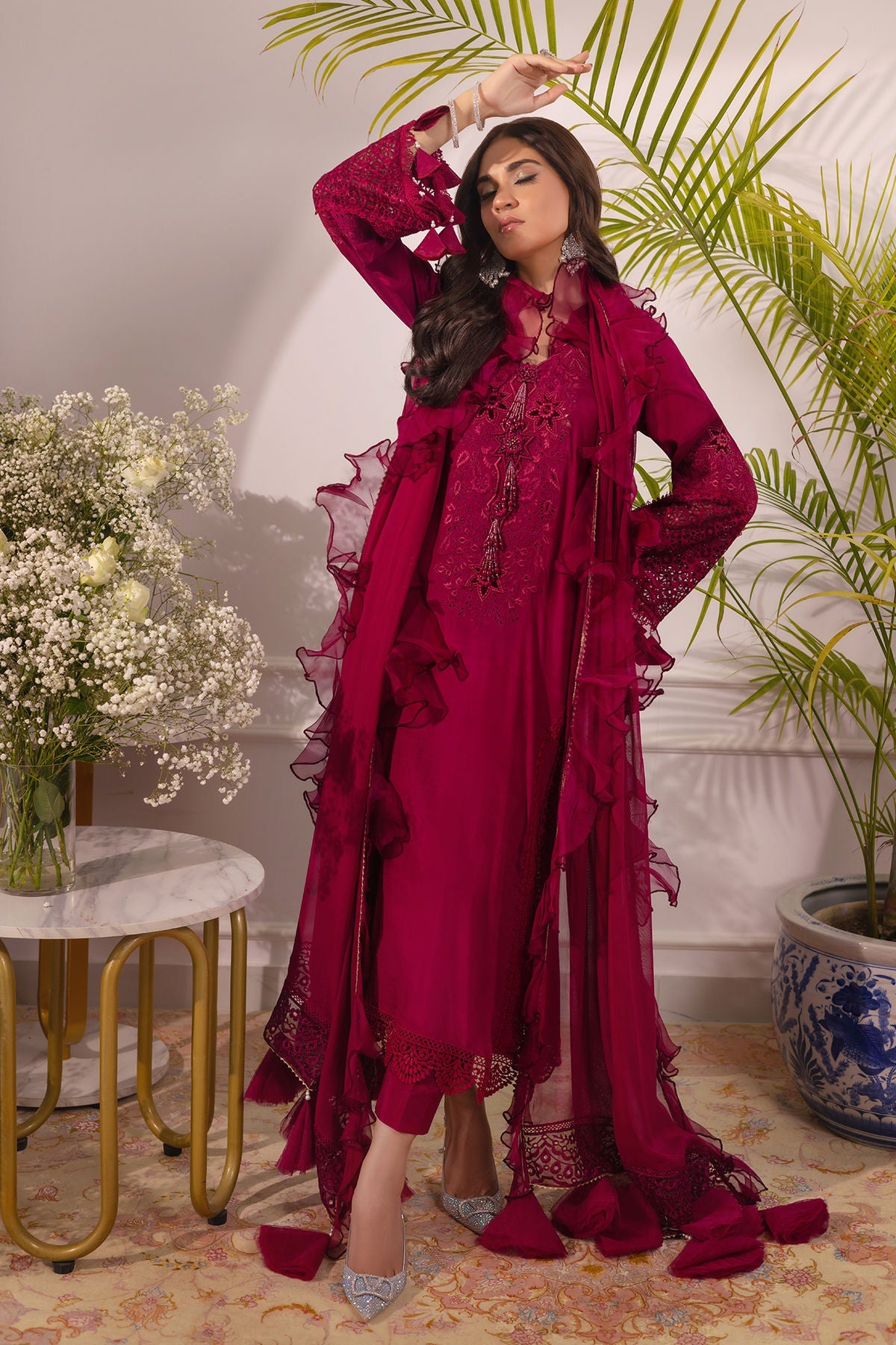 Annus Abrar | Sera Luxury | Ashni - Cranberry by Annus Abrar - Designer Dress - Type: Ladies Clothes - Available at Sana Yasir - 100% Original