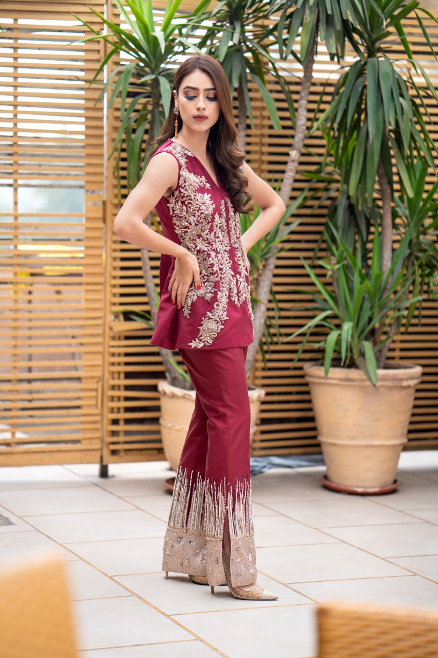 Ayesha and Usman | Grape Wine Luxury Pret | Vermillion by Ayesha and Usman - Designer Dress - Type: Ladies Clothes - Available at Sana Yasir - 100% Original
