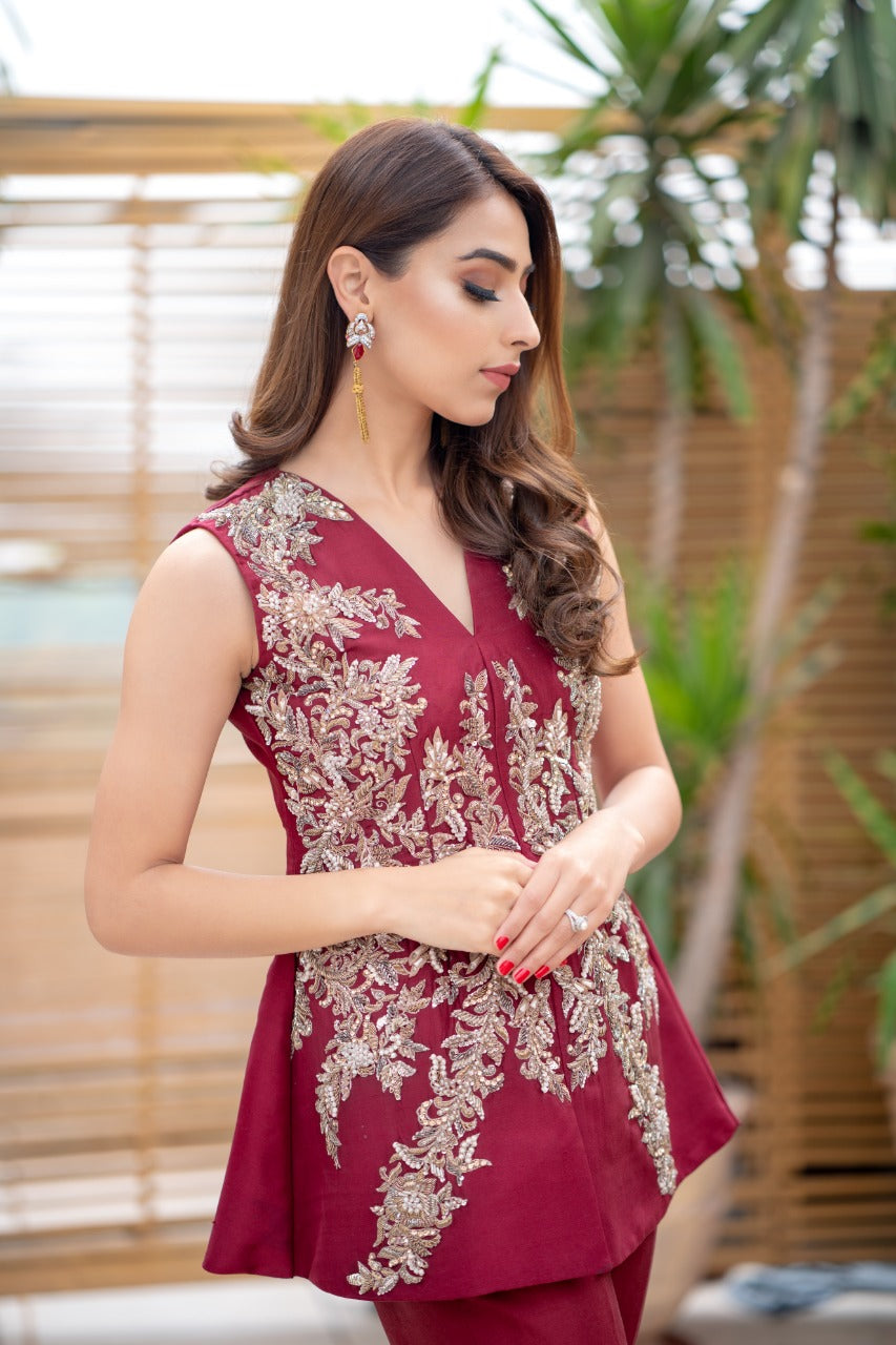 Ayesha and Usman | Grape Wine Luxury Pret | Vermillion by Ayesha and Usman - Designer Dress - Type: Ladies Clothes - Available at Sana Yasir - 100% Original