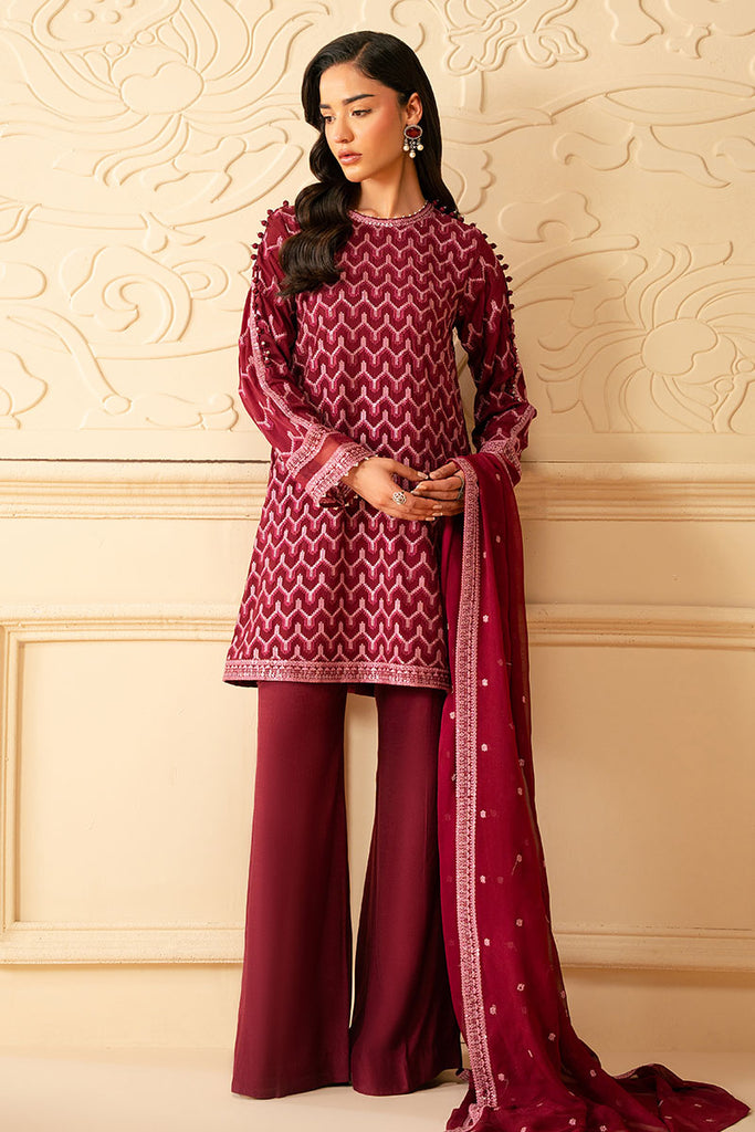 Cross Stitch | Luxe Atelier 25 | BURGUNDY BLISS by Cross Stitch - Designer Dress - Type: Ladies Clothes - Available at Sana Yasir - 100% Original