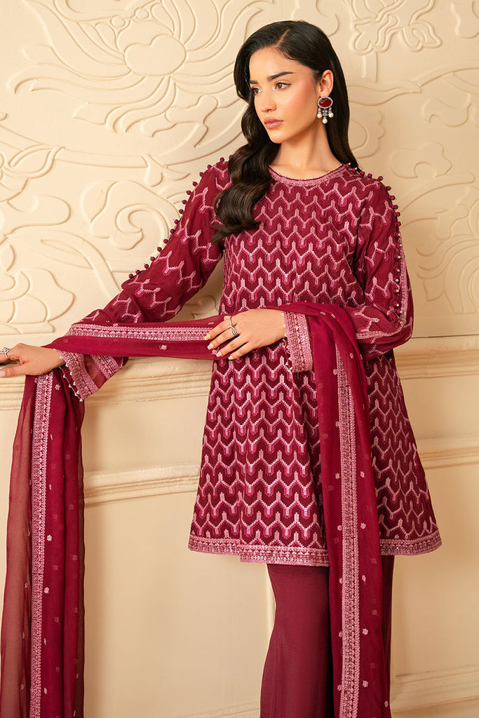 Cross Stitch | Luxe Atelier 25 | BURGUNDY BLISS by Cross Stitch - Designer Dress - Type: Ladies Clothes - Available at Sana Yasir - 100% Original