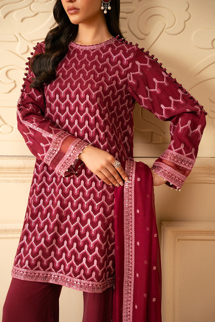 Cross Stitch | Luxe Atelier 25 | BURGUNDY BLISS by Cross Stitch - Designer Dress - Type: Ladies Clothes - Available at Sana Yasir - 100% Original