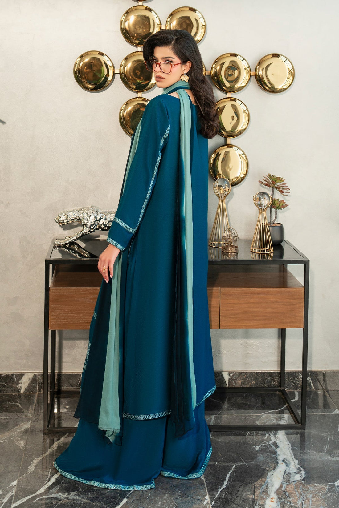 Fahad Hussayn | Lawn Banger | Midnight Teal by Erum Khan - Designer Dress - Type: Ladies Clothes - Available at Sana Yasir - 100% Original