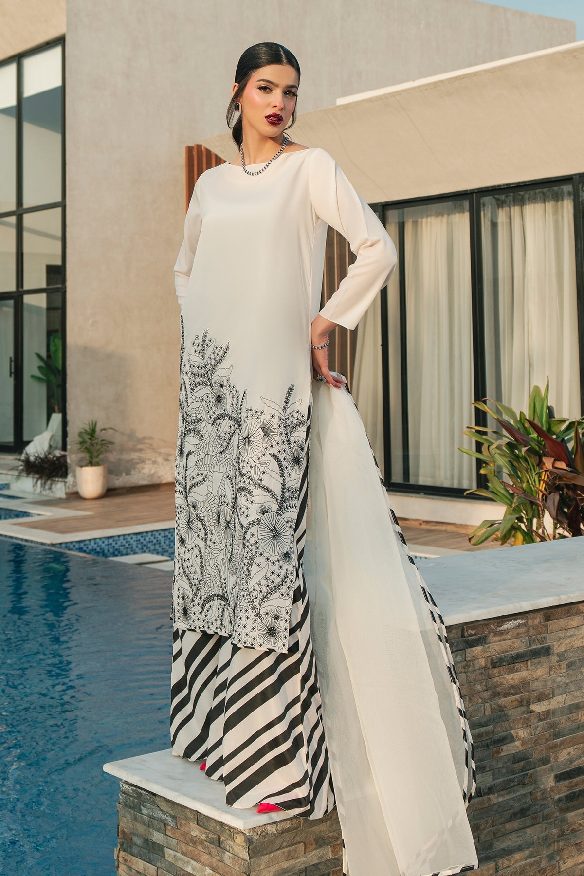 Fahad Hussayn | Lawn Banger | Monochrome Babe by Erum Khan - Designer Dress - Type: Ladies Clothes - Available at Sana Yasir - 100% Original