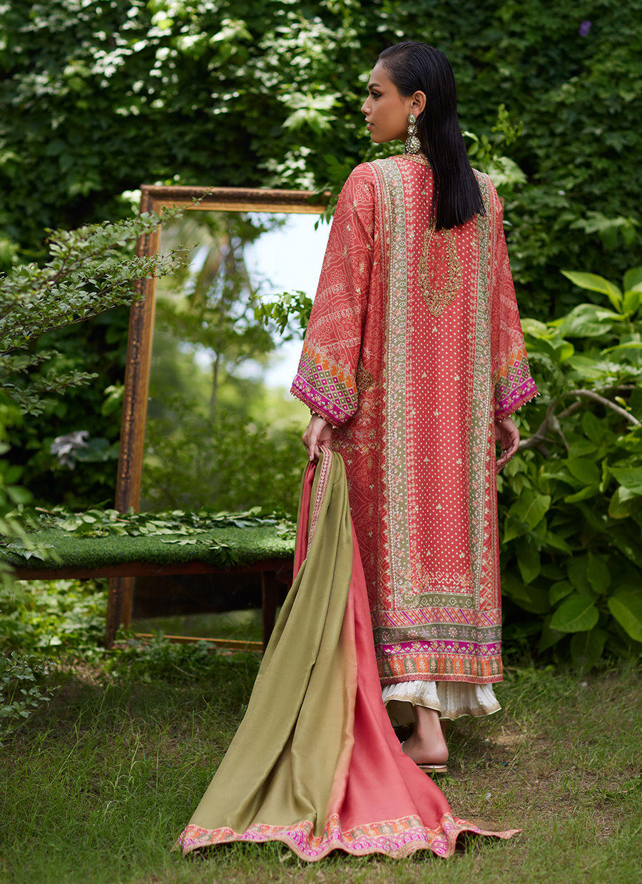 Farah Talib Aziz | Mayna Festive Prints 24 | Bazif Burnt Orange Shirt And Dupatta by Farah Talib Aziz - Designer Dress - Type: Ladies Clothes - Available at Sana Yasir - 100% Original