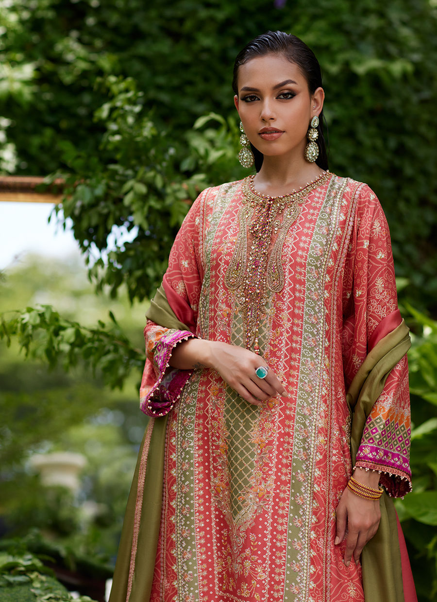 Farah Talib Aziz | Mayna Festive Prints 24 | Bazif Burnt Orange Shirt And Dupatta by Farah Talib Aziz - Designer Dress - Type: Ladies Clothes - Available at Sana Yasir - 100% Original