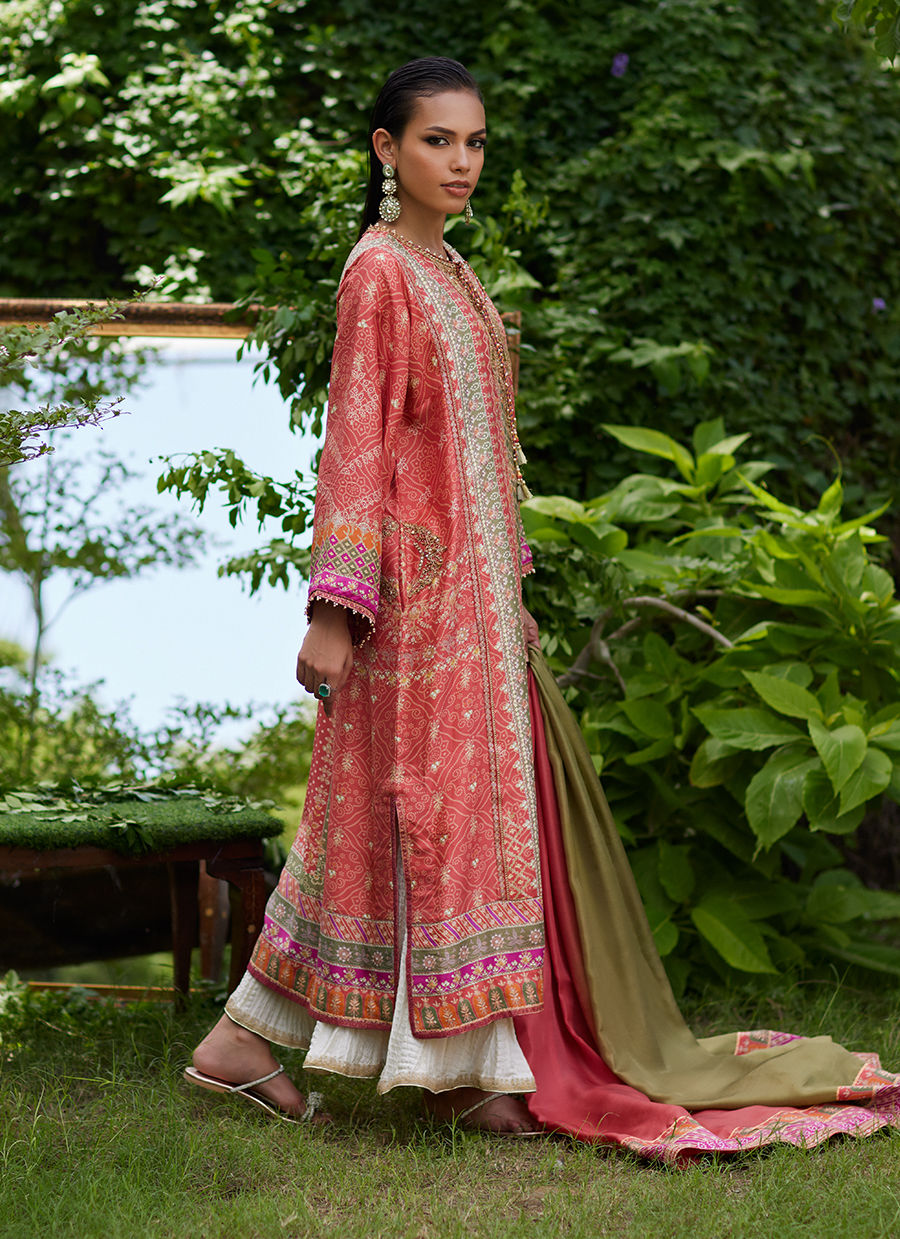 Farah Talib Aziz | Mayna Festive Prints 24 | Bazif Burnt Orange Shirt And Dupatta by Farah Talib Aziz - Designer Dress - Type: Ladies Clothes - Available at Sana Yasir - 100% Original