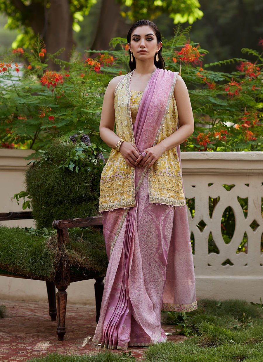 Farah Talib Aziz | Mayna Festive Prints 24 | Iqala Saree, Blouse And Jacket by Farah Talib Aziz - Designer Dress - Type: Ladies Clothes - Available at Sana Yasir - 100% Original