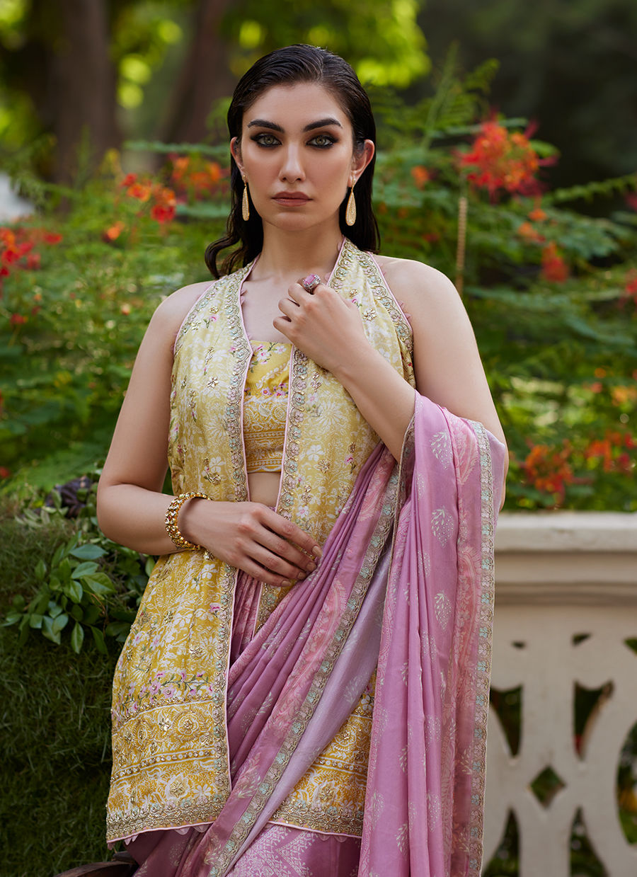 Farah Talib Aziz | Mayna Festive Prints 24 | Iqala Saree, Blouse And Jacket by Farah Talib Aziz - Designer Dress - Type: Ladies Clothes - Available at Sana Yasir - 100% Original