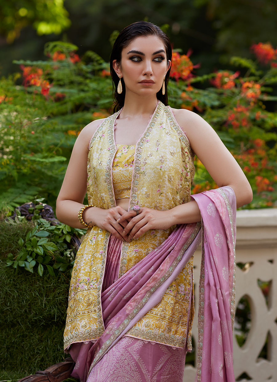 Farah Talib Aziz | Mayna Festive Prints 24 | Iqala Saree, Blouse And Jacket by Farah Talib Aziz - Designer Dress - Type: Ladies Clothes - Available at Sana Yasir - 100% Original