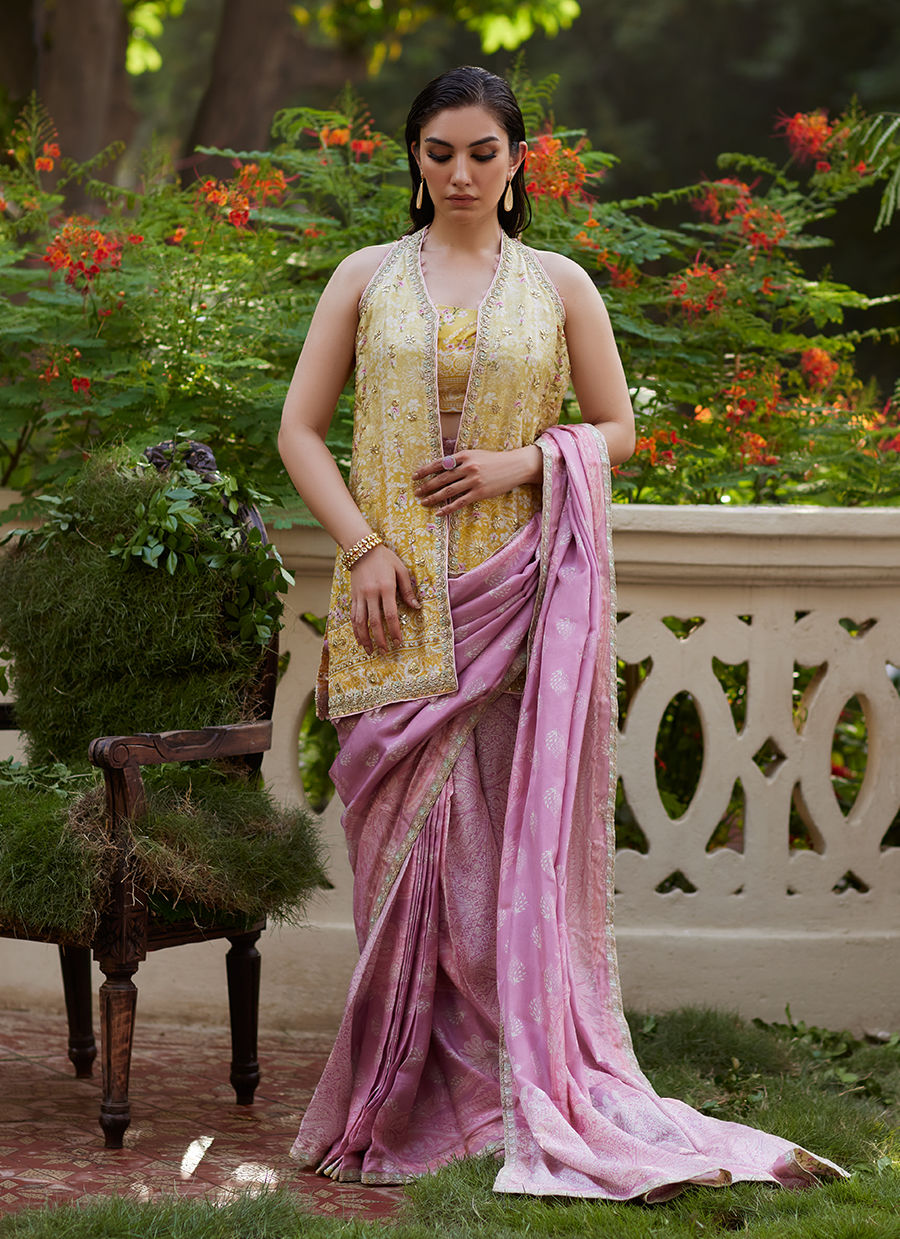 Farah Talib Aziz | Mayna Festive Prints 24 | Iqala Saree, Blouse And Jacket by Farah Talib Aziz - Designer Dress - Type: Ladies Clothes - Available at Sana Yasir - 100% Original