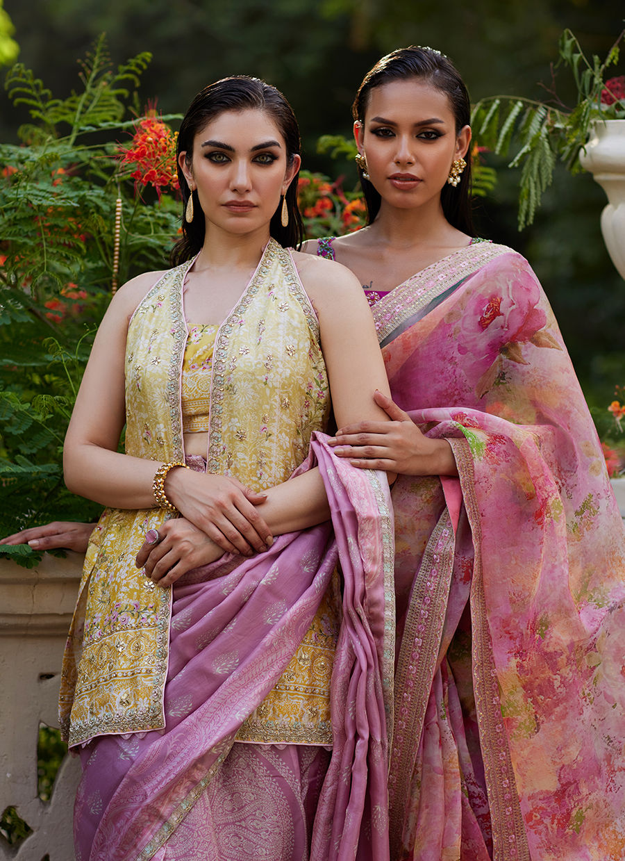 Farah Talib Aziz | Mayna Festive Prints 24 | Iqala Saree, Blouse And Jacket by Farah Talib Aziz - Designer Dress - Type: Ladies Clothes - Available at Sana Yasir - 100% Original