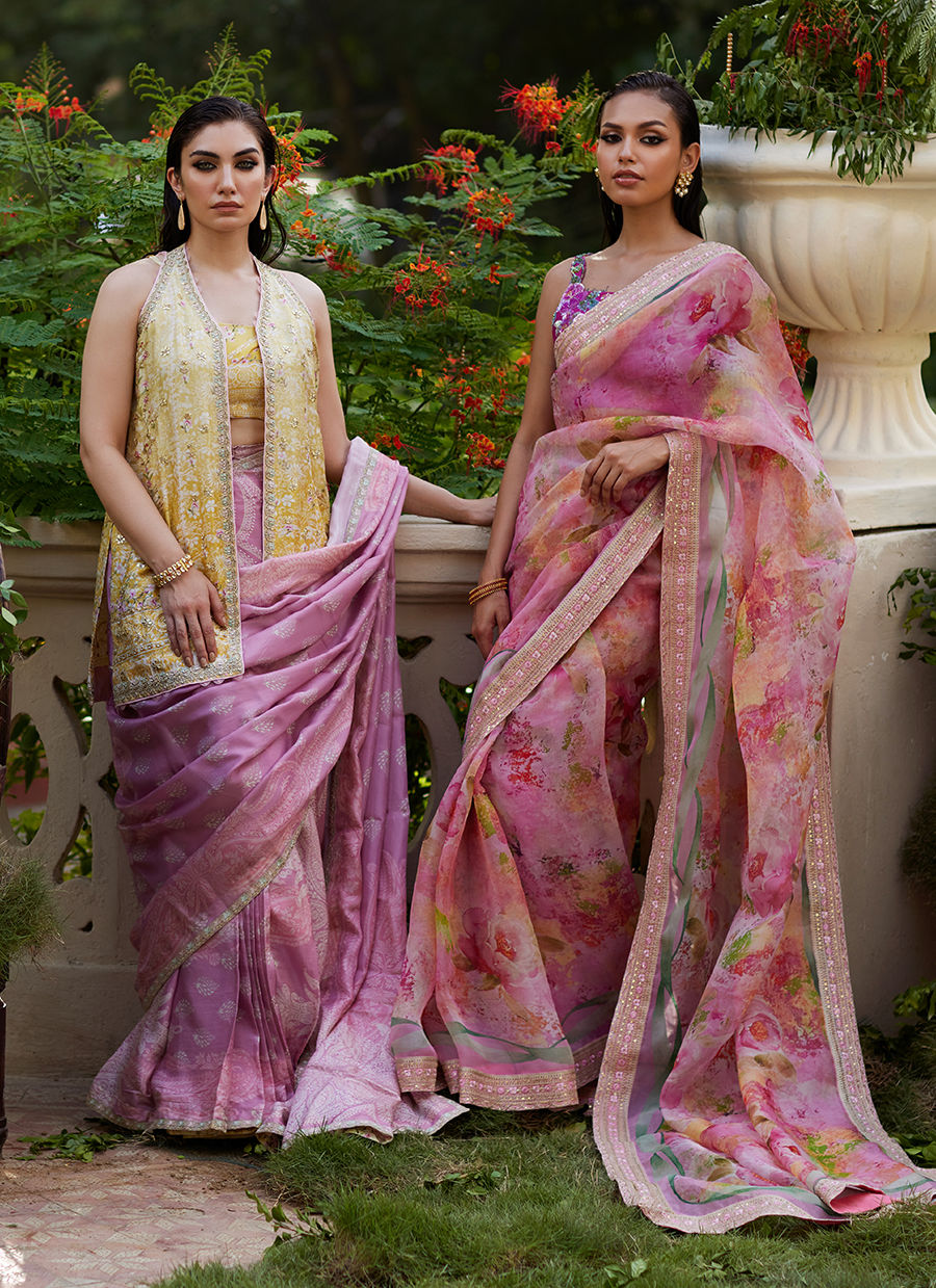 Farah Talib Aziz | Mayna Festive Prints 24 | Iqala Saree, Blouse And Jacket by Farah Talib Aziz - Designer Dress - Type: Ladies Clothes - Available at Sana Yasir - 100% Original
