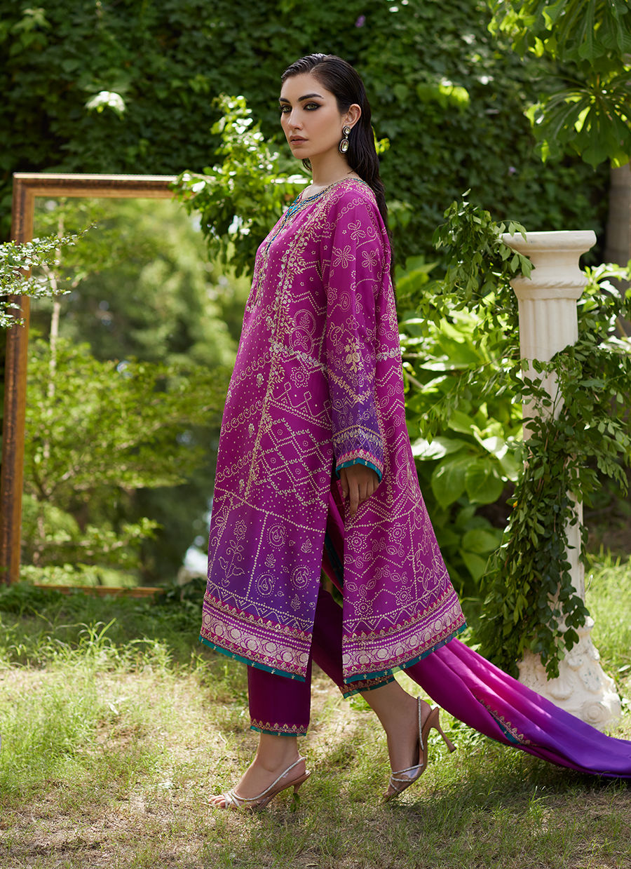 Farah Talib Aziz | Mayna Festive Prints 24 | Tazeen Magenta Ombre Shirt And Dupatta by Farah Talib Aziz - Designer Dress - Type: Ladies Clothes - Available at Sana Yasir - 100% Original