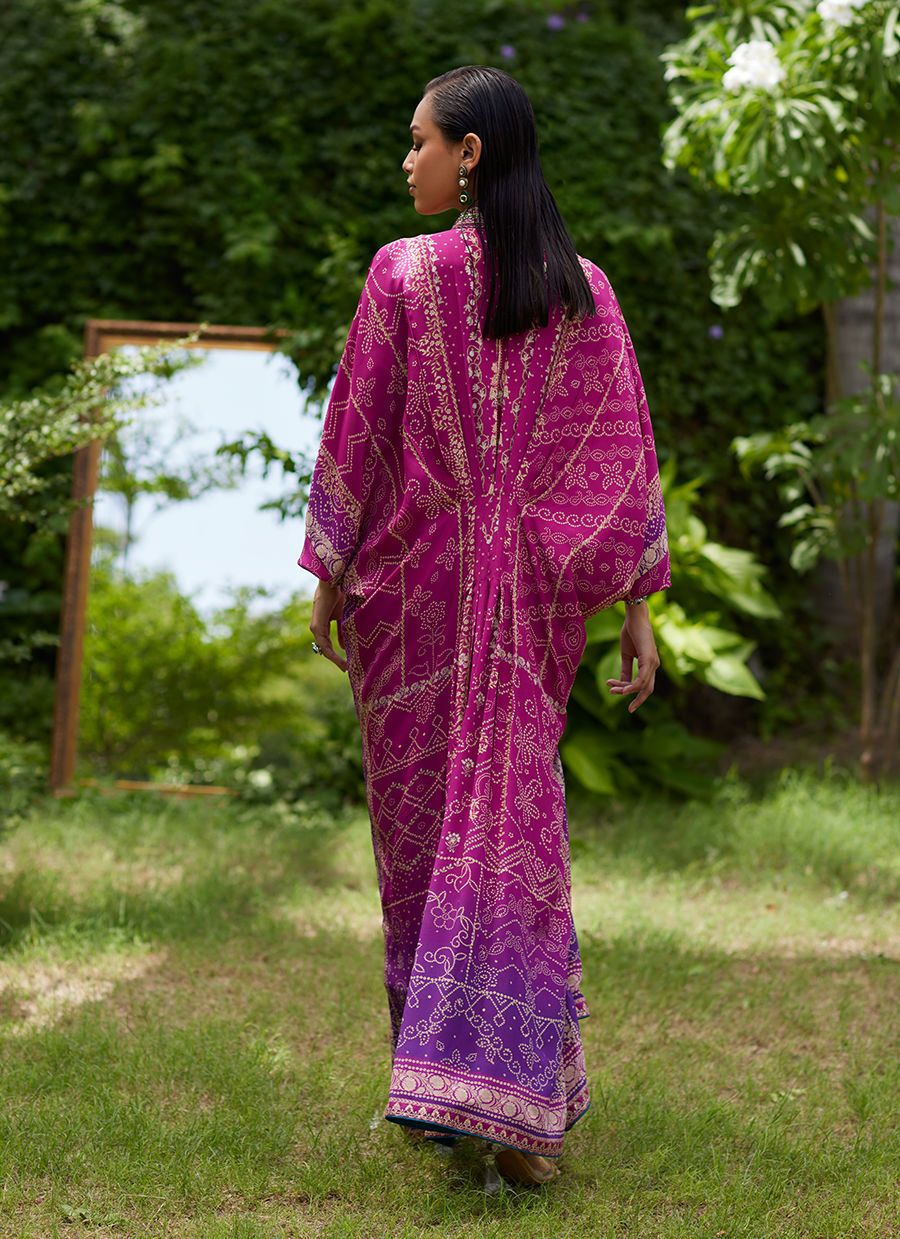 Farah Talib Aziz | Mayna Festive Prints 24 | Zahli Magenta Ombre Kaftan by Farah Talib Aziz - Designer Dress - Type: Ladies Clothes - Available at Sana Yasir - 100% Original