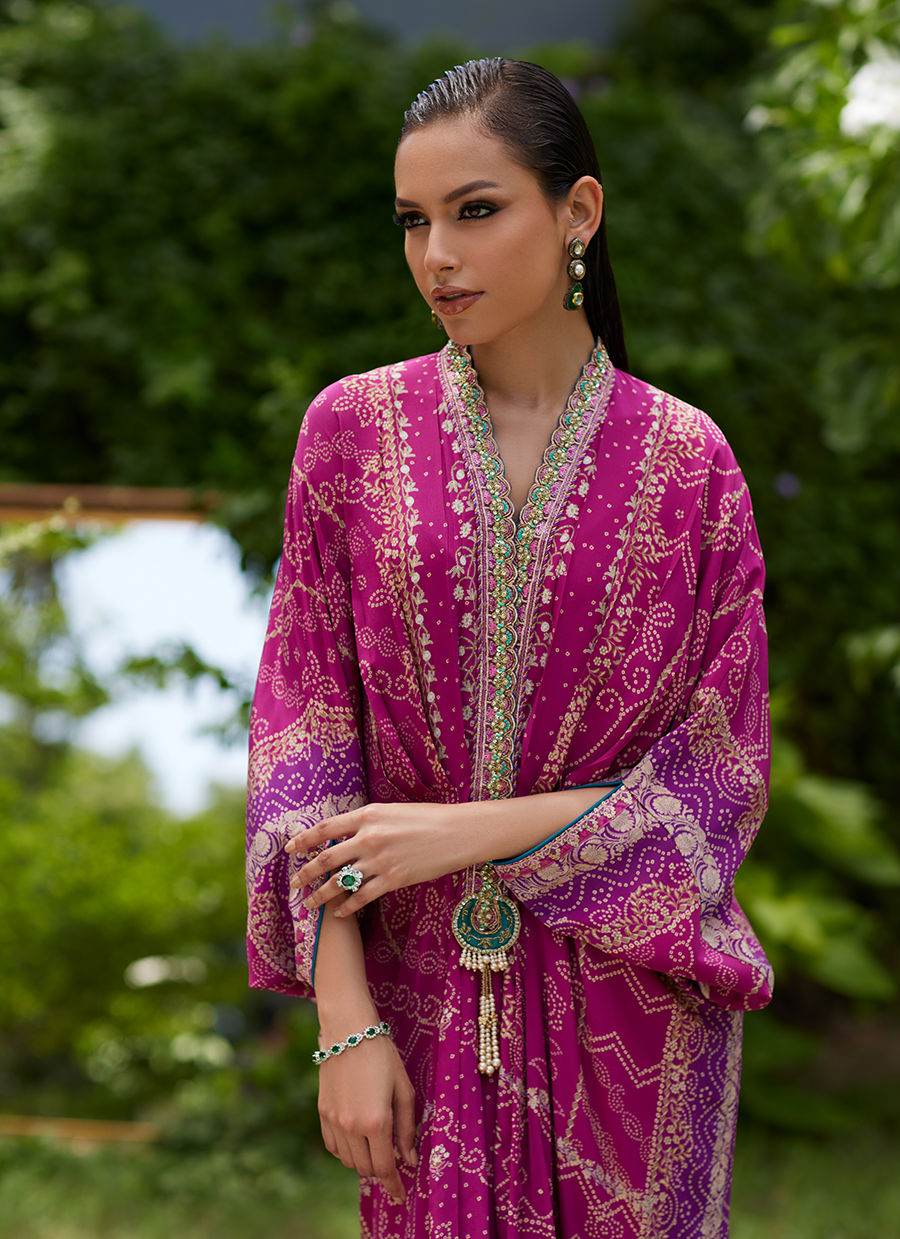 Farah Talib Aziz | Mayna Festive Prints 24 | Zahli Magenta Ombre Kaftan by Farah Talib Aziz - Designer Dress - Type: Ladies Clothes - Available at Sana Yasir - 100% Original
