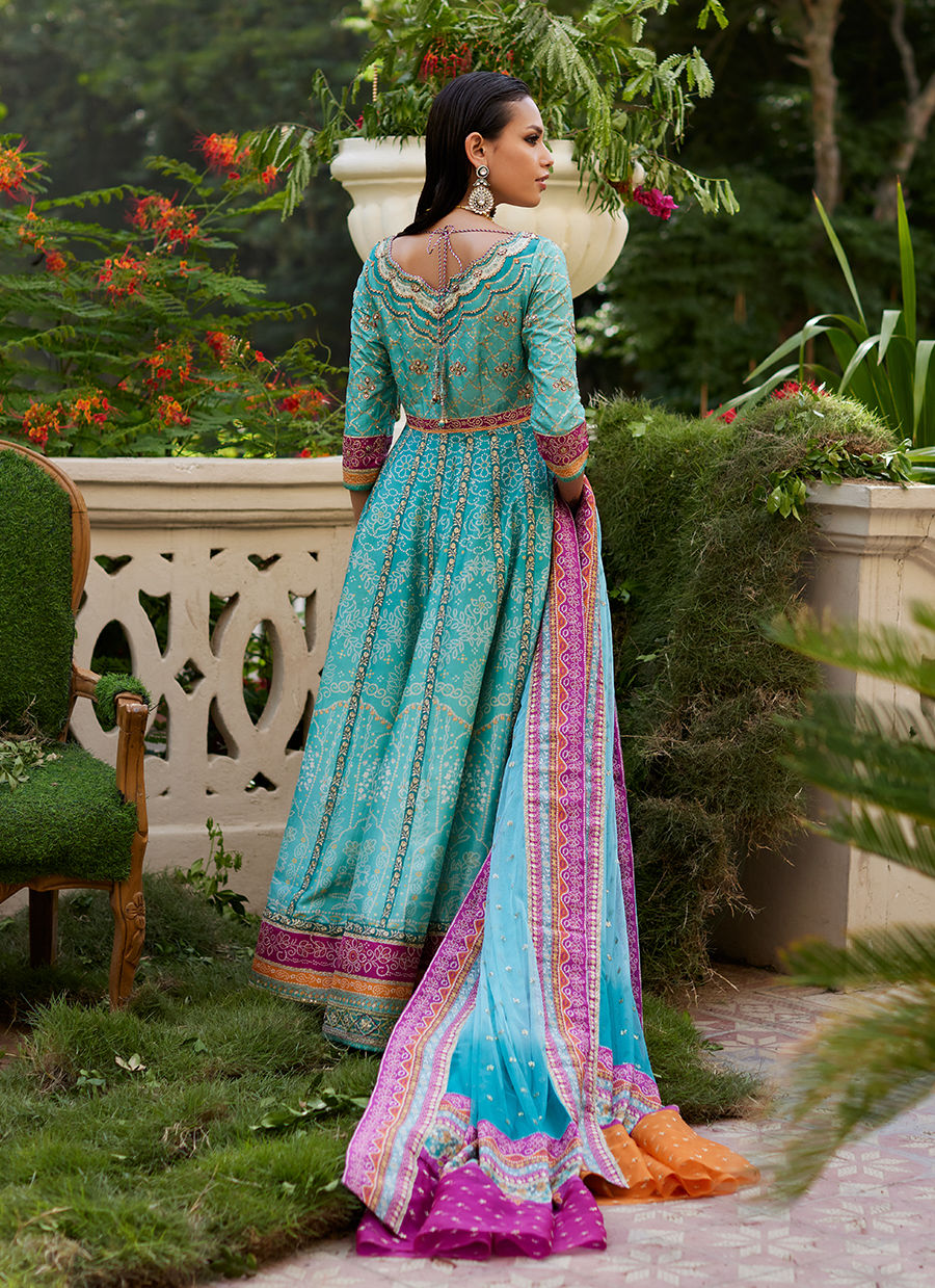 Farah Talib Aziz | Mayna Festive Prints 24 | Zaiba Turquoise Kalidaar by Farah Talib Aziz - Designer Dress - Type: Ladies Clothes - Available at Sana Yasir - 100% Original