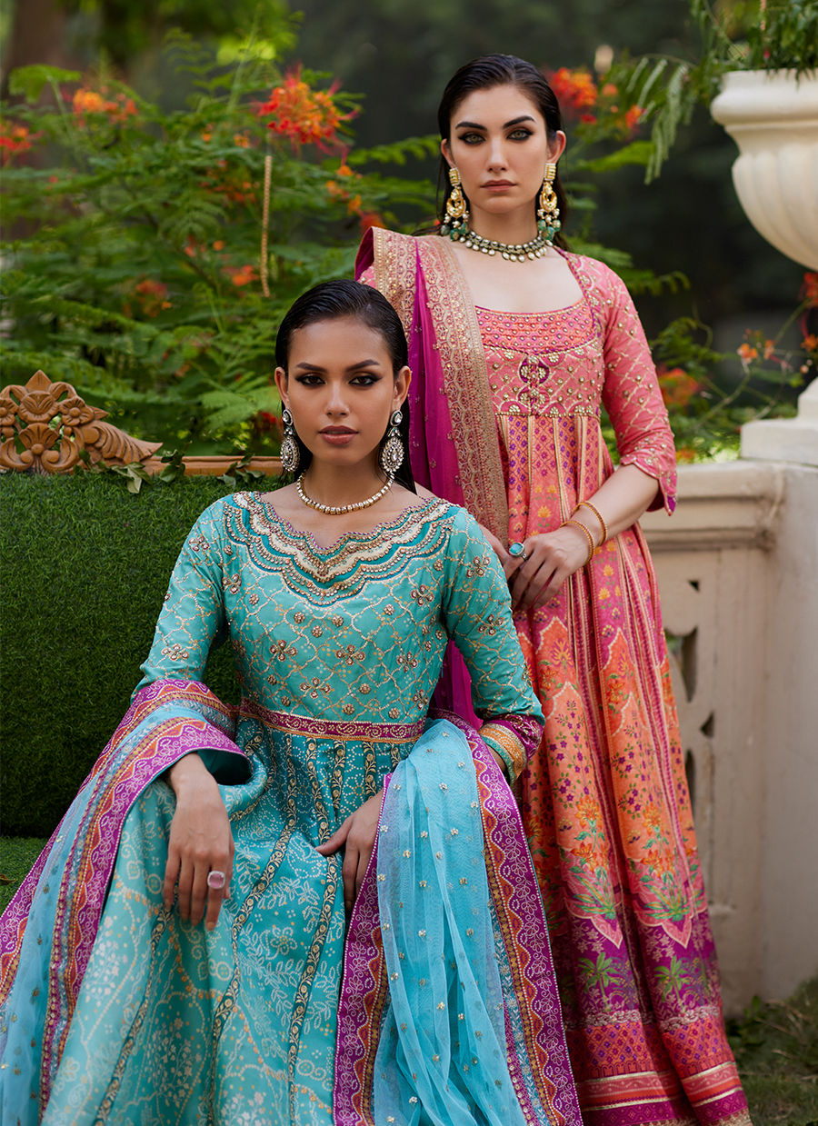 Farah Talib Aziz | Mayna Festive Prints 24 | Zaiba Turquoise Kalidaar by Farah Talib Aziz - Designer Dress - Type: Ladies Clothes - Available at Sana Yasir - 100% Original