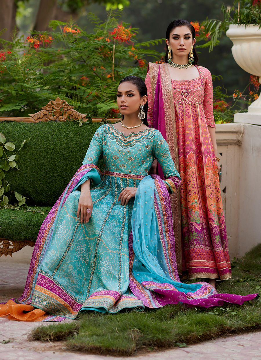 Farah Talib Aziz | Mayna Festive Prints 24 | Zaiba Turquoise Kalidaar by Farah Talib Aziz - Designer Dress - Type: Ladies Clothes - Available at Sana Yasir - 100% Original