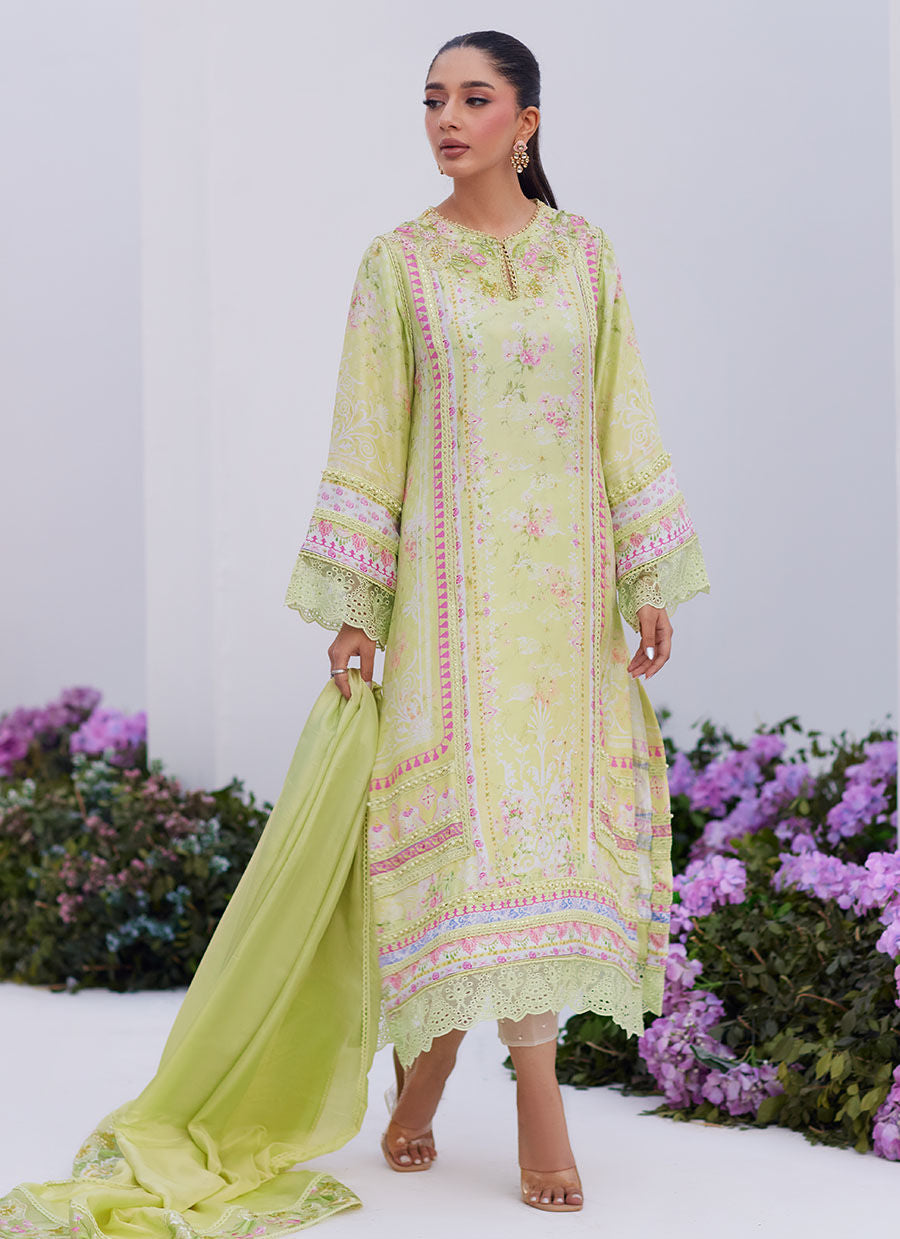 Farah Talib Aziz | Zaza Prints 24 | KELLY LIME SHIRT AND DUPATTA by Farah Talib Aziz - Designer Dress - Type: Luxury - Available at Sana Yasir - 100% Original