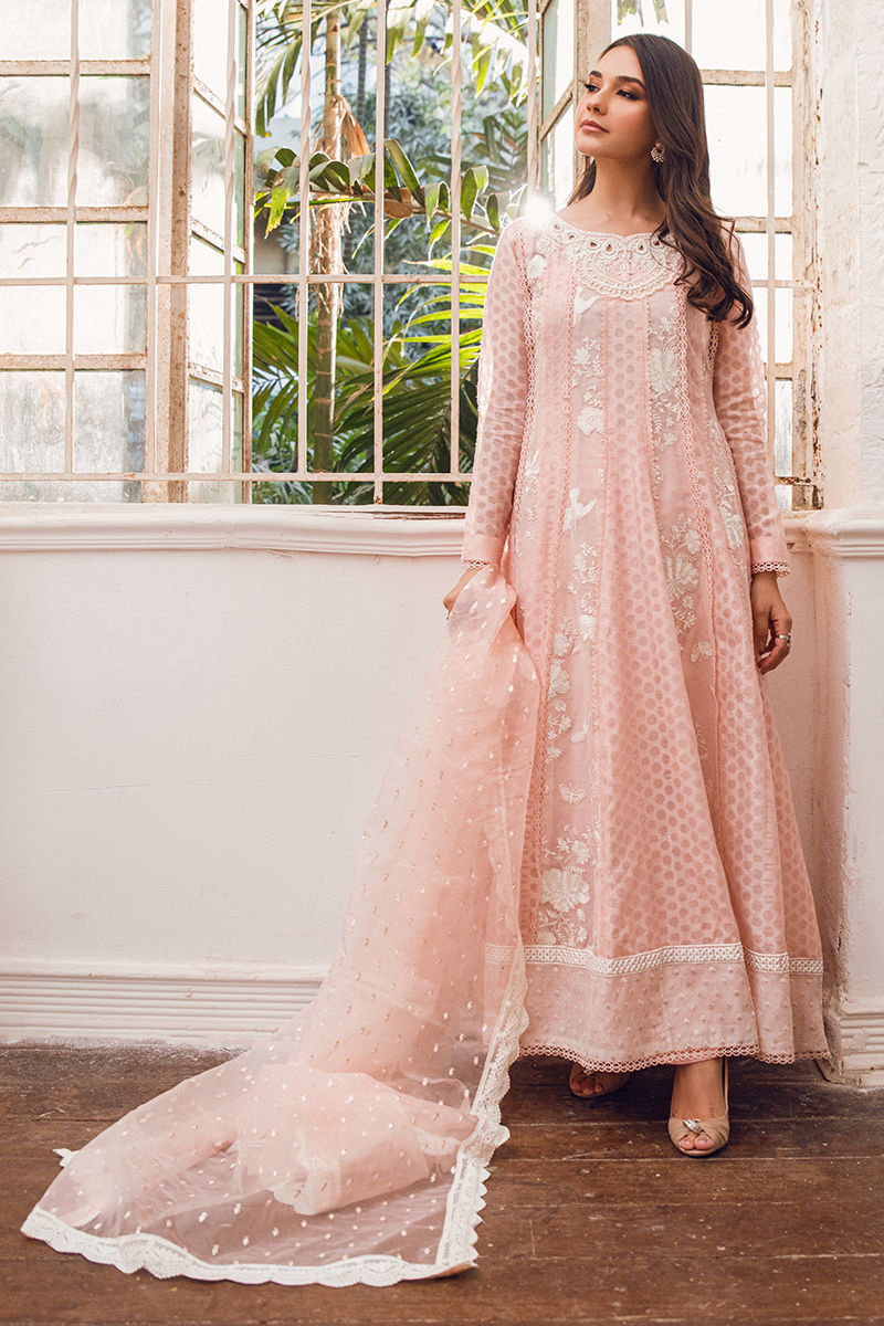 Fatima Khan | Best Sellers 24 | CORAL PEACH KALIDAR by Fatima Khan - Designer Dress - Type: Luxury - Available at Sana Yasir - 100% Original