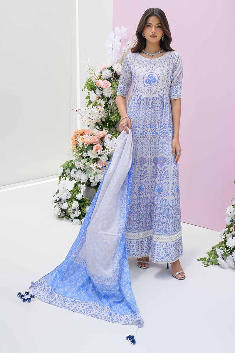 Fatima Khan | Eid Digital Silk Prints | Azure Blue by Fatima Khan - Designer Dress - Type: Ladies Clothes - Available at Sana Yasir - 100% Original