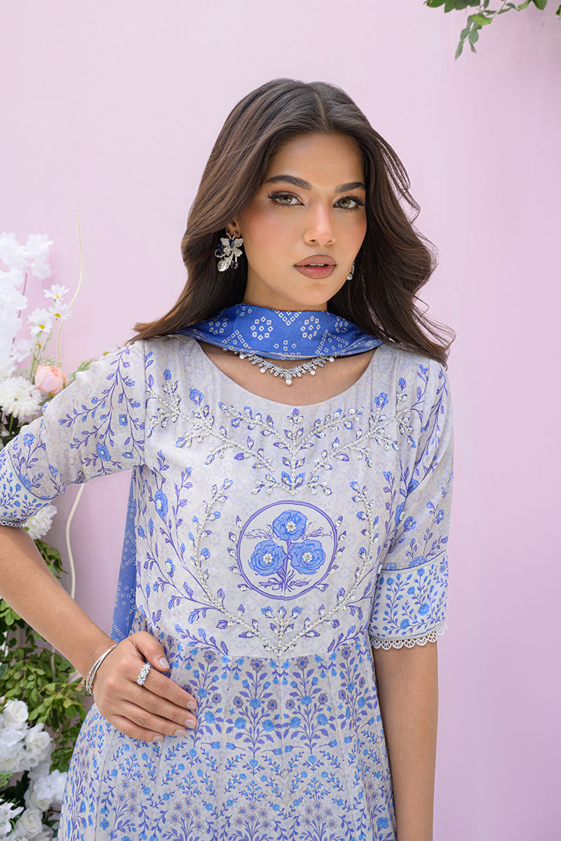 Fatima Khan | Eid Digital Silk Prints | Azure Blue by Fatima Khan - Designer Dress - Type: Ladies Clothes - Available at Sana Yasir - 100% Original