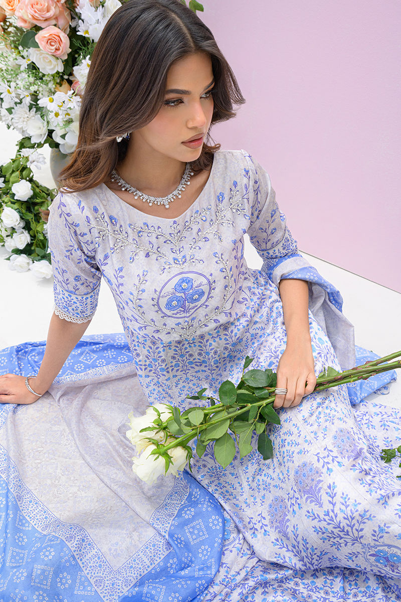 Fatima Khan | Eid Digital Silk Prints | Azure Blue by Fatima Khan - Designer Dress - Type: Ladies Clothes - Available at Sana Yasir - 100% Original