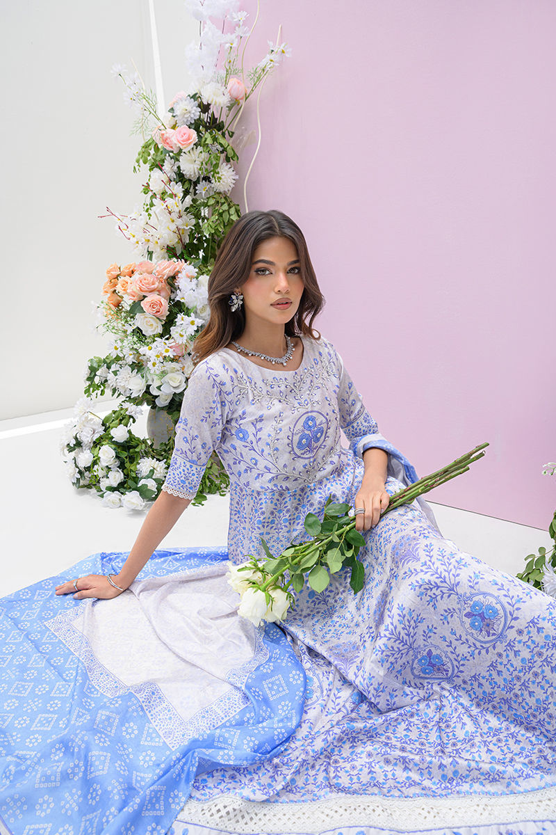 Fatima Khan | Eid Digital Silk Prints | Azure Blue by Fatima Khan - Designer Dress - Type: Ladies Clothes - Available at Sana Yasir - 100% Original