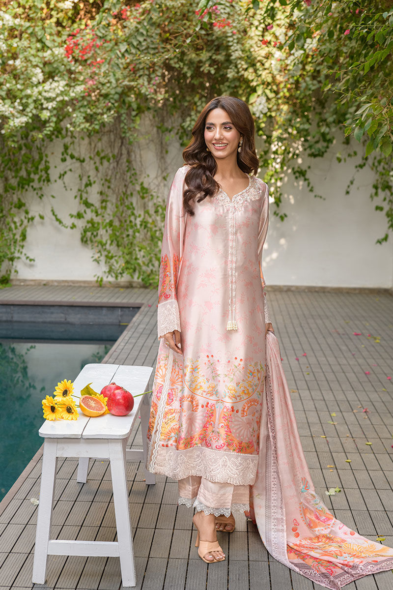Fatima Khan | Eid Digital Silk Prints |   Oriental Peach by Fatima Khan - Designer Dress - Type: Ladies Clothes - Available at Sana Yasir - 100% Original
