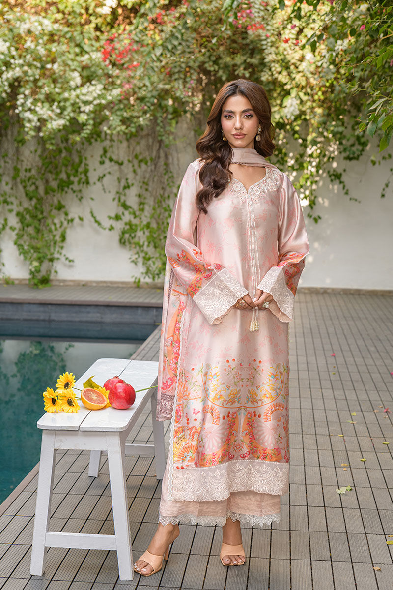 Fatima Khan | Eid Digital Silk Prints |   Oriental Peach by Fatima Khan - Designer Dress - Type: Ladies Clothes - Available at Sana Yasir - 100% Original