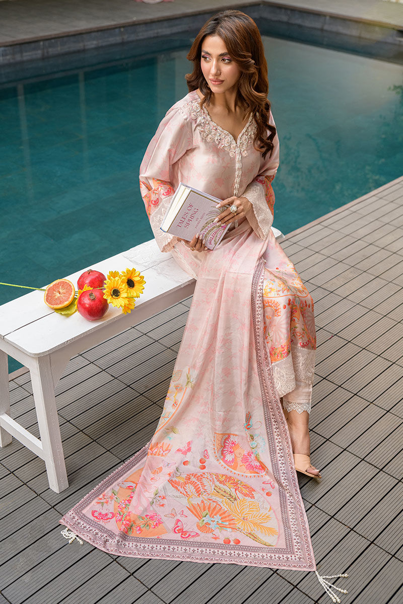 Fatima Khan | Eid Digital Silk Prints |   Oriental Peach by Fatima Khan - Designer Dress - Type: Ladies Clothes - Available at Sana Yasir - 100% Original