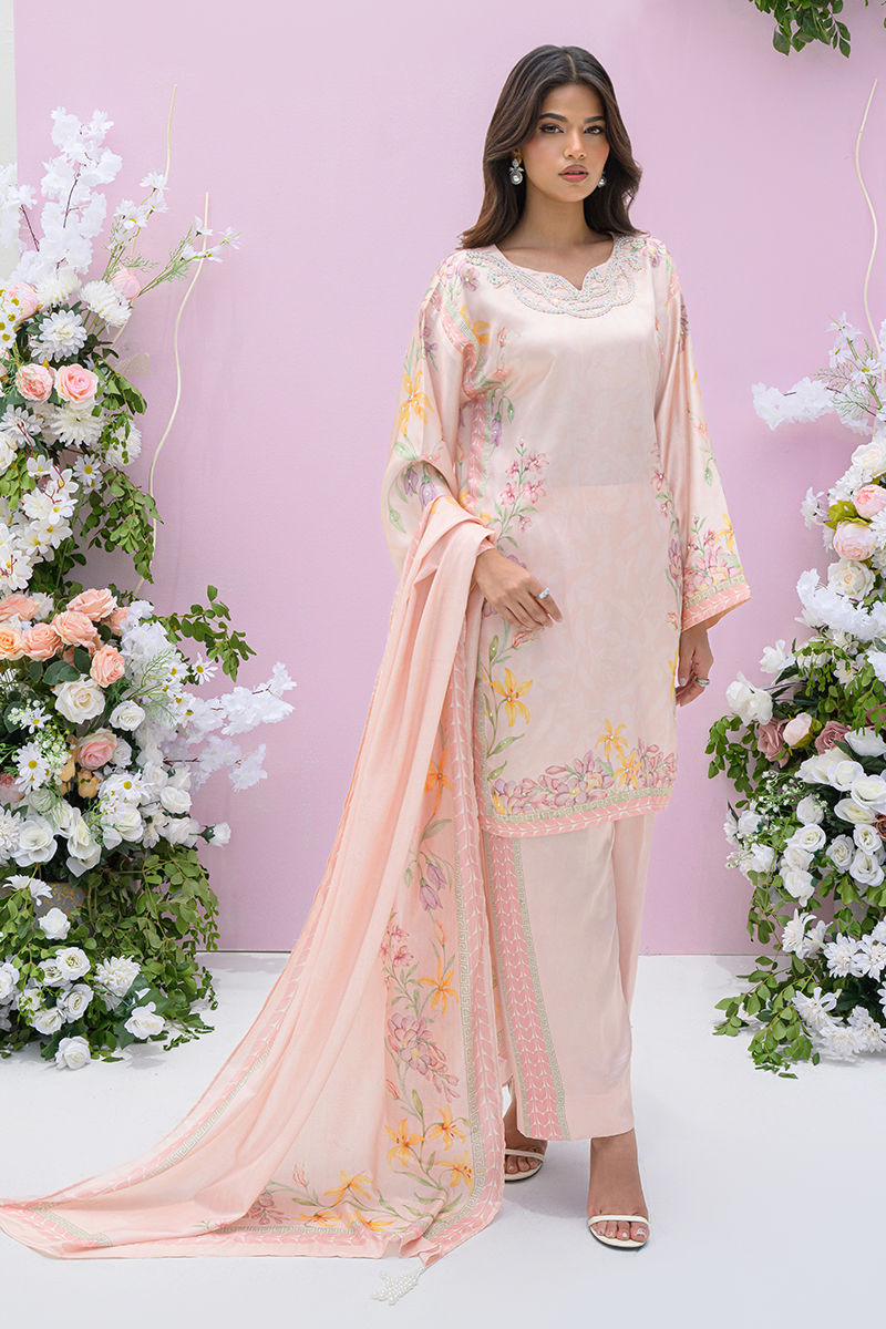 Fatima Khan | Eid Digital Silk Prints | Peach Blossoms by Fatima Khan - Designer Dress - Type: Ladies Clothes - Available at Sana Yasir - 100% Original