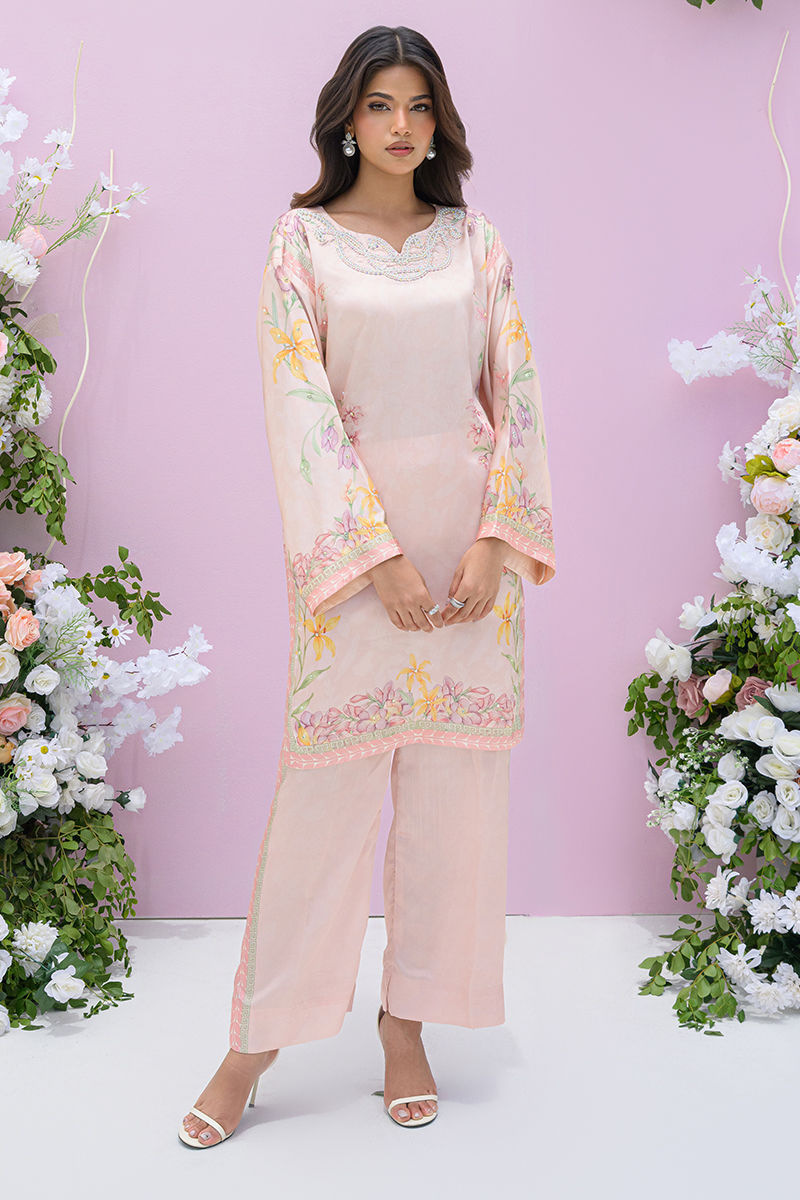 Fatima Khan | Eid Digital Silk Prints | Peach Blossoms by Fatima Khan - Designer Dress - Type: Ladies Clothes - Available at Sana Yasir - 100% Original