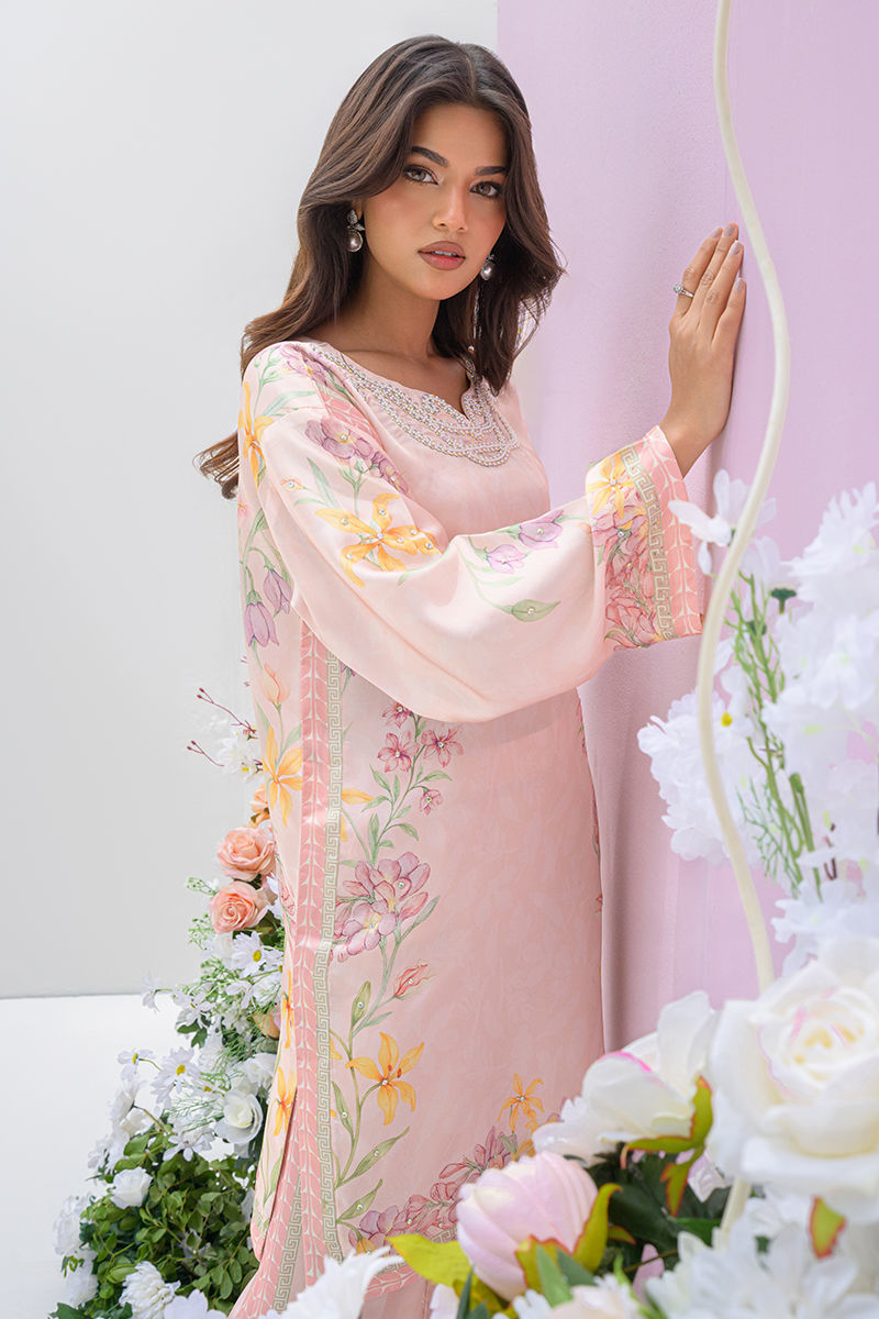 Fatima Khan | Eid Digital Silk Prints | Peach Blossoms by Fatima Khan - Designer Dress - Type: Ladies Clothes - Available at Sana Yasir - 100% Original