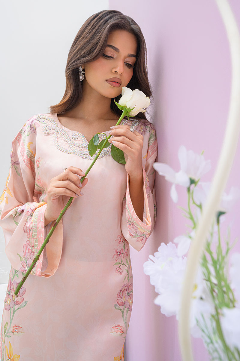 Fatima Khan | Eid Digital Silk Prints | Peach Blossoms by Fatima Khan - Designer Dress - Type: Ladies Clothes - Available at Sana Yasir - 100% Original
