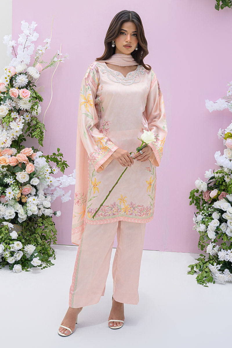 Fatima Khan | Eid Digital Silk Prints | Peach Blossoms by Fatima Khan - Designer Dress - Type: Ladies Clothes - Available at Sana Yasir - 100% Original