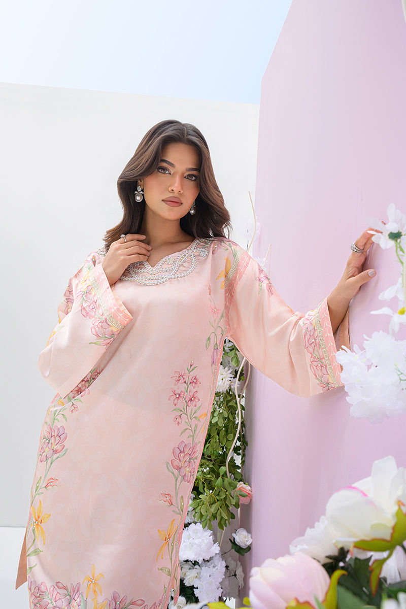 Fatima Khan | Eid Digital Silk Prints | Peach Blossoms by Fatima Khan - Designer Dress - Type: Ladies Clothes - Available at Sana Yasir - 100% Original