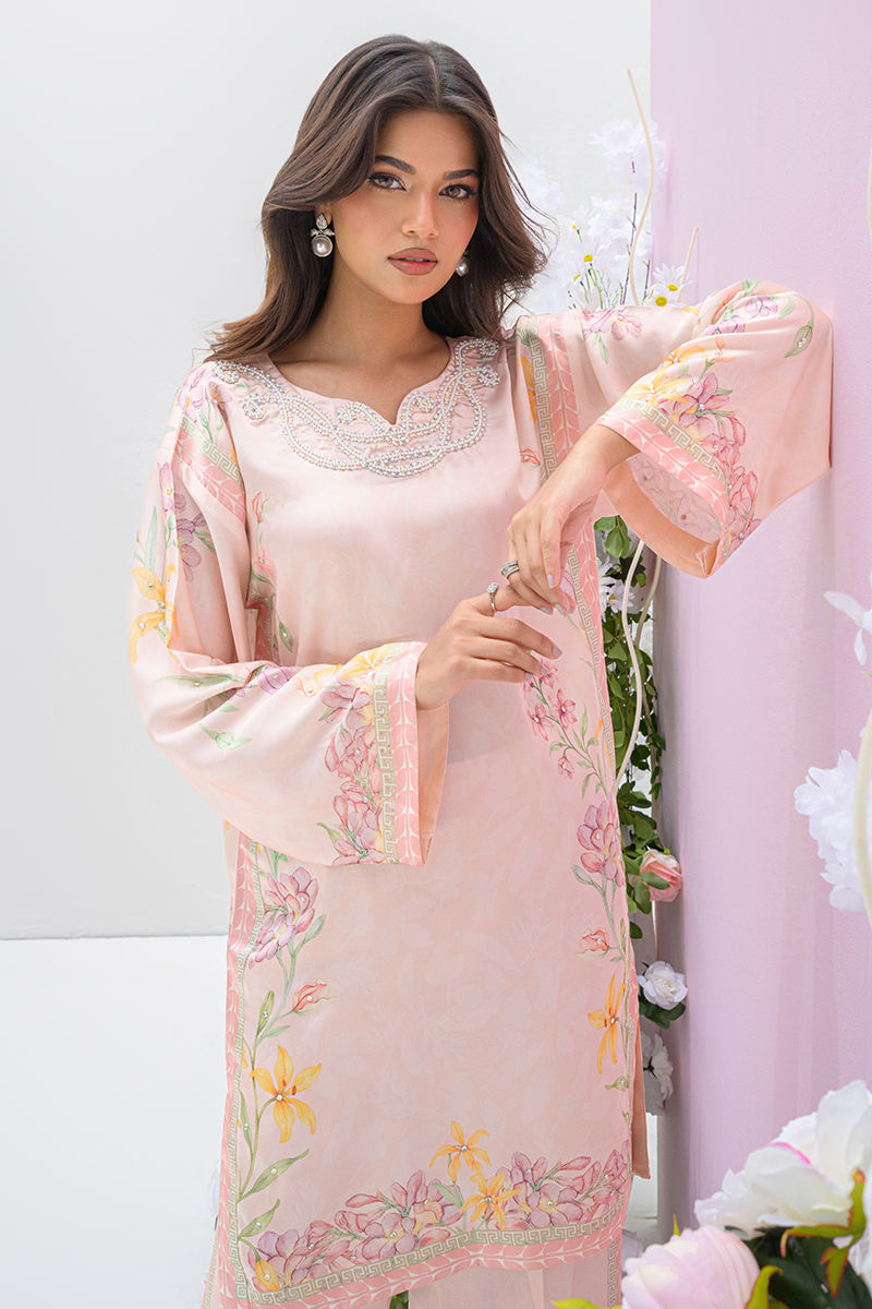 Fatima Khan | Eid Digital Silk Prints | Peach Blossoms by Fatima Khan - Designer Dress - Type: Ladies Clothes - Available at Sana Yasir - 100% Original