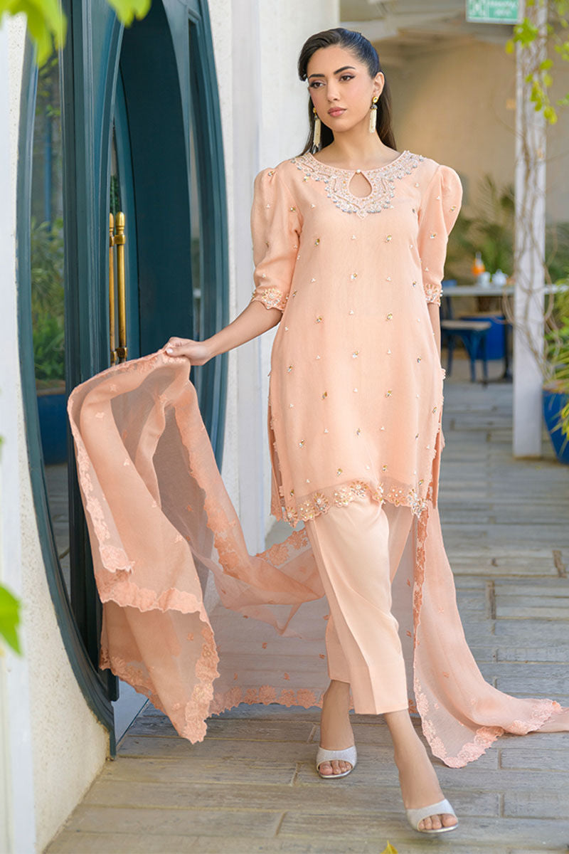 Fatima Khan | La Fleur Eid Edit | Peach Buzz by Fatima Khan - Designer Dress - Type: Ladies Clothes - Available at Sana Yasir - 100% Original