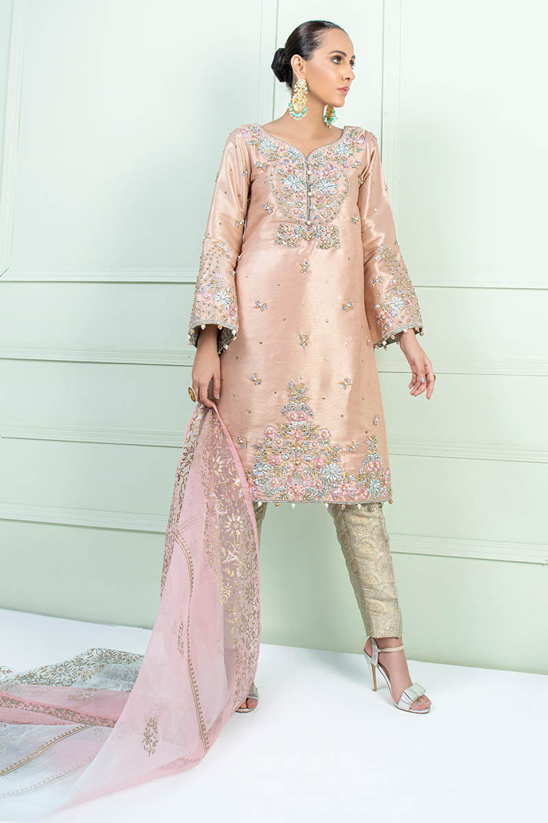 Fatima Khan | Luxury Pret 24 | AYRA (PEACH MAYSURI EMBROIDERED) by Fatima Khan - Designer Dress - Type: Luxury - Available at Sana Yasir - 100% Original