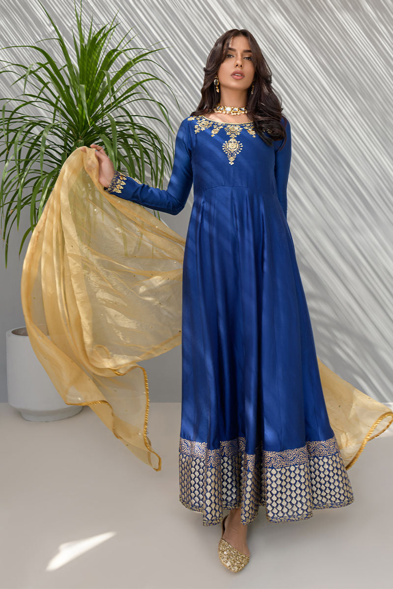 Fatima Khan | Luxury Pret 24 | COBALT BLUE PISHWAS by Fatima Khan - Designer Dress - Type: Luxury - Available at Sana Yasir - 100% Original