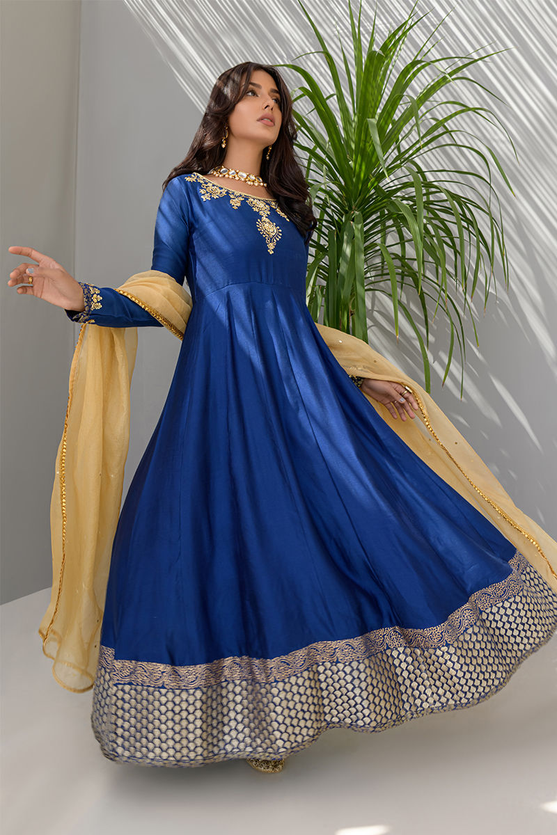 Fatima Khan | Luxury Pret 24 | COBALT BLUE PISHWAS by Fatima Khan - Designer Dress - Type: Luxury - Available at Sana Yasir - 100% Original