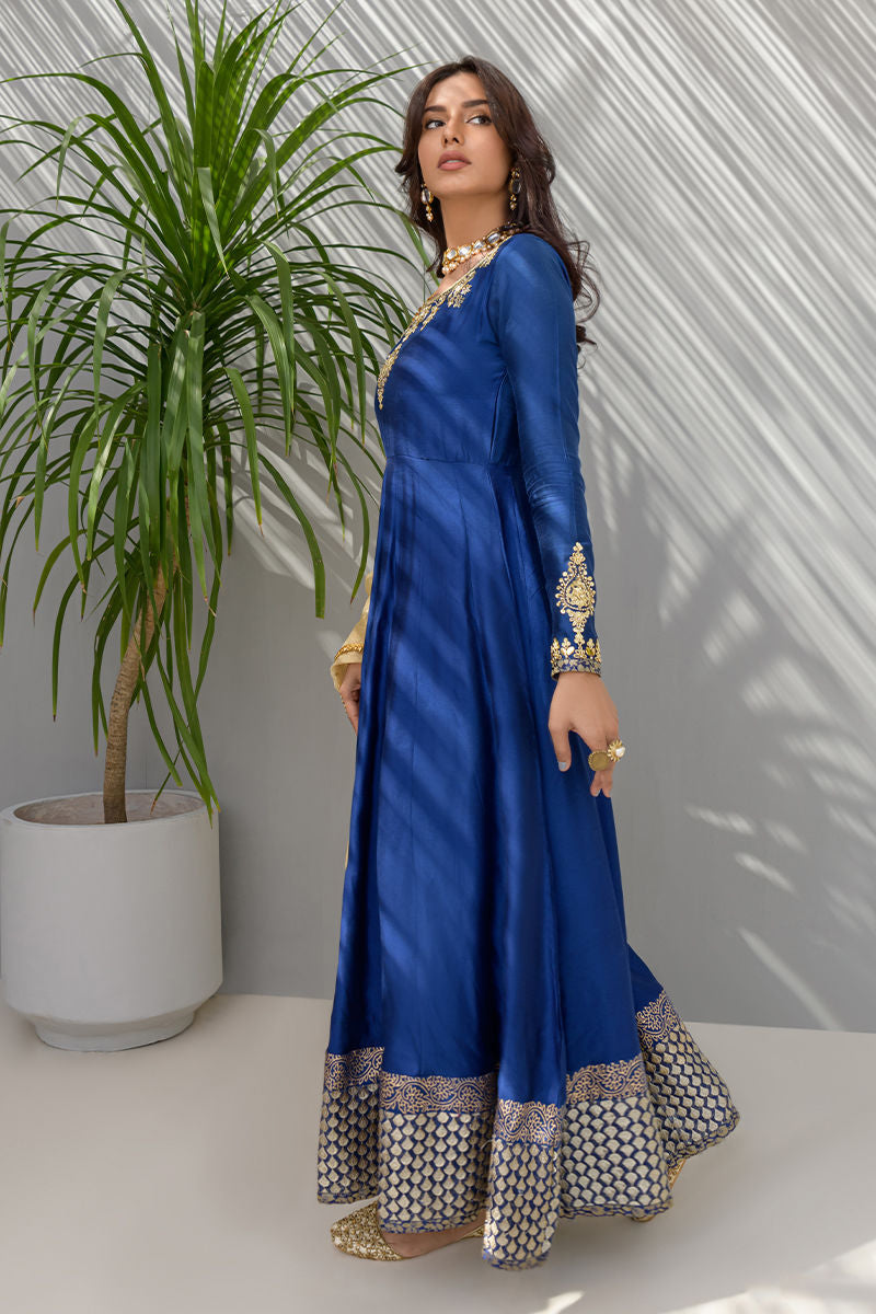 Fatima Khan | Luxury Pret 24 | COBALT BLUE PISHWAS by Fatima Khan - Designer Dress - Type: Luxury - Available at Sana Yasir - 100% Original