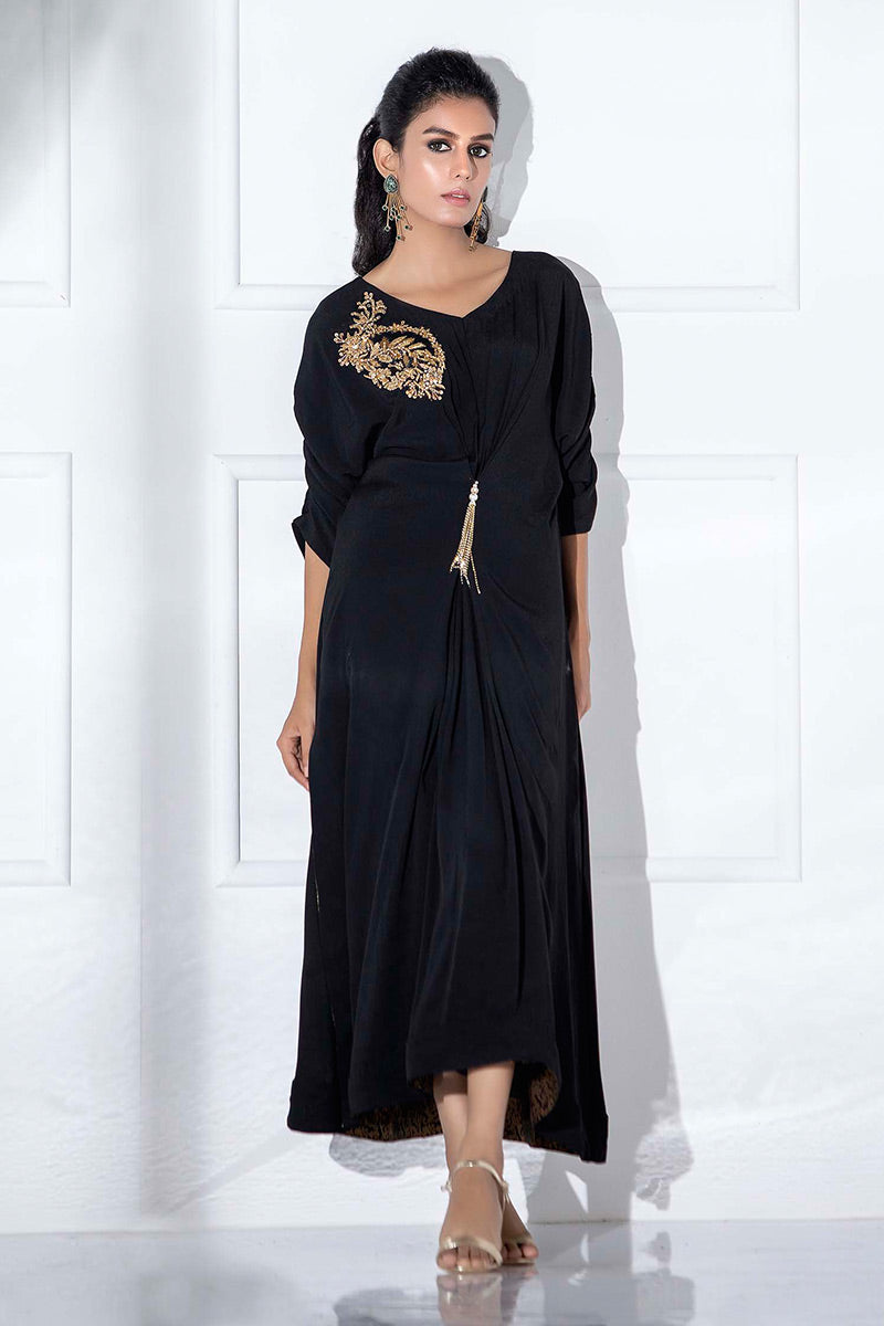 Fatima Khan | Luxury Pret 24 | JADE BLACK KAFTAN by Fatima Khan - Designer Dress - Type: Luxury - Available at Sana Yasir - 100% Original