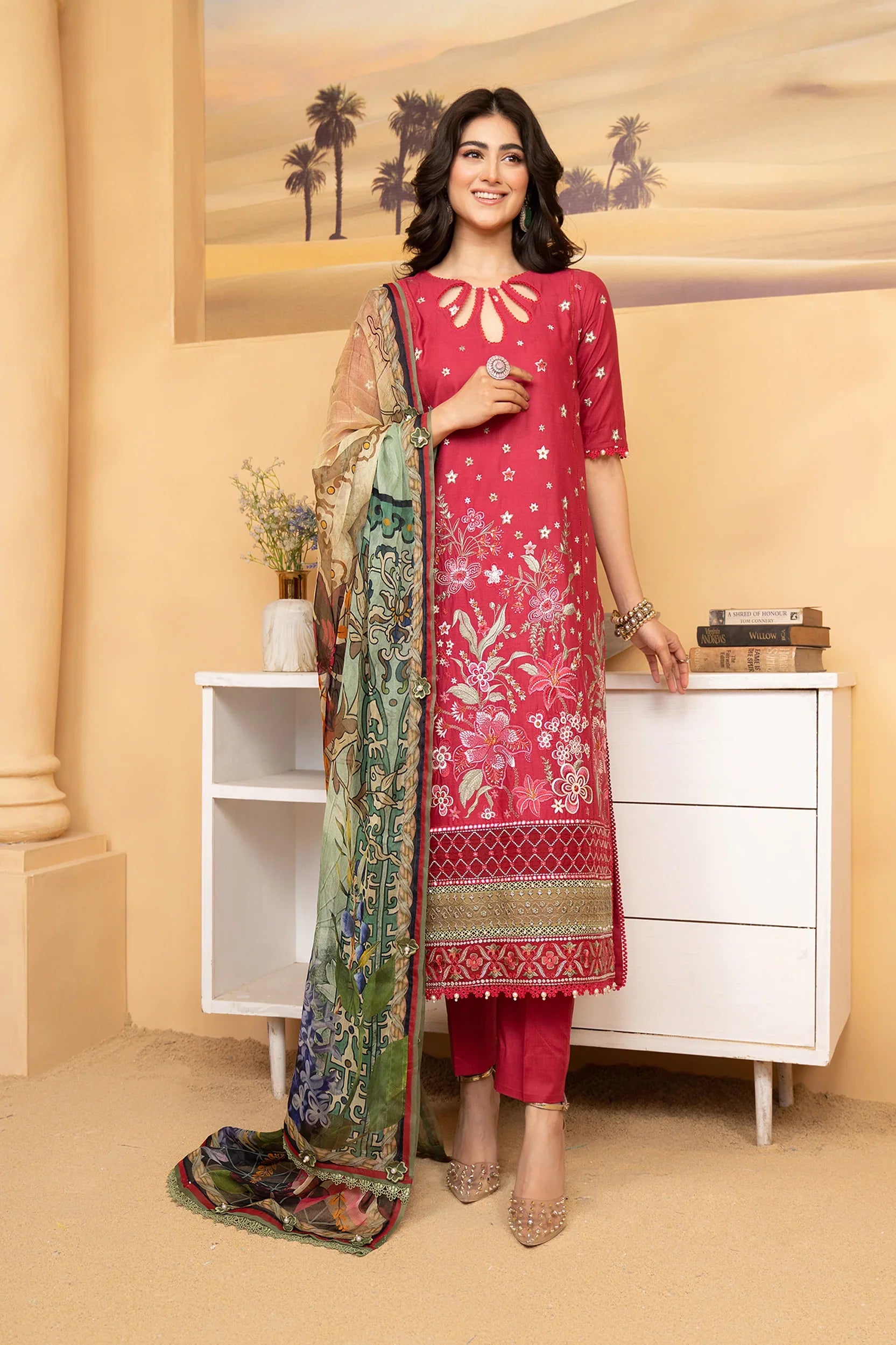 Hemstitch | Summer Luxury Lawn 24 | Scarlet Red by Hemstitch - Designer Dress - Type: Luxury - Available at Sana Yasir - 100% Original