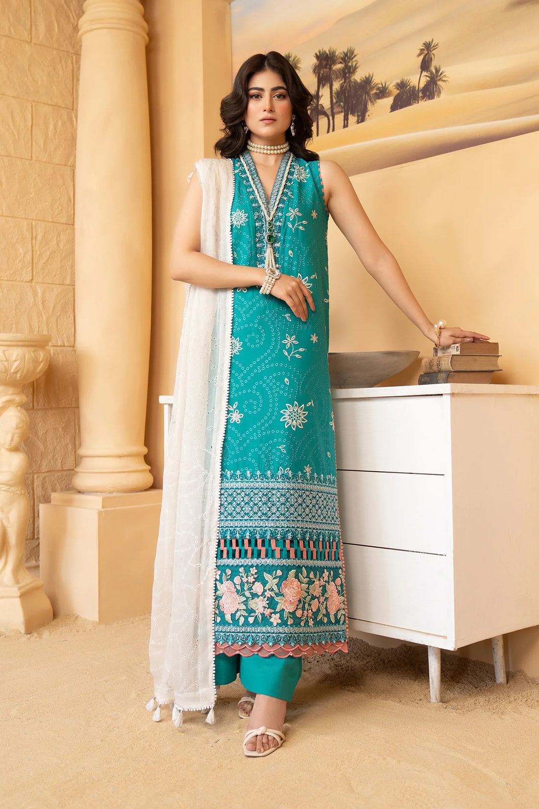 Hemstitch | Summer Luxury Lawn 24 | Turquoise by Hemstitch - Designer Dress - Type: Luxury - Available at Sana Yasir - 100% Original