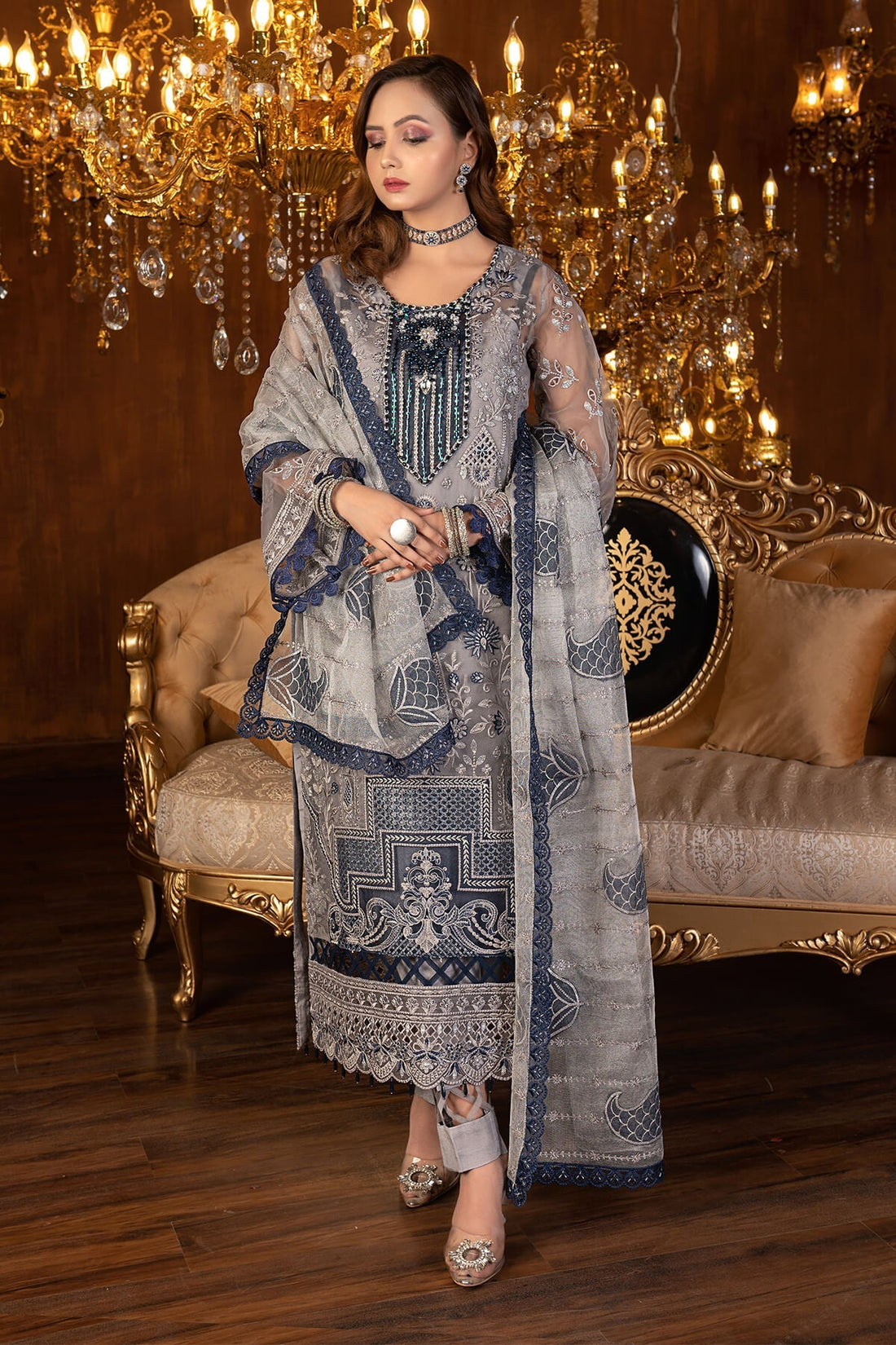 Janique | Luxury Collection 24 | D-033 Metallic grey by Janique - Designer Dress - Type: Ladies Clothes - Available at Sana Yasir - 100% Original