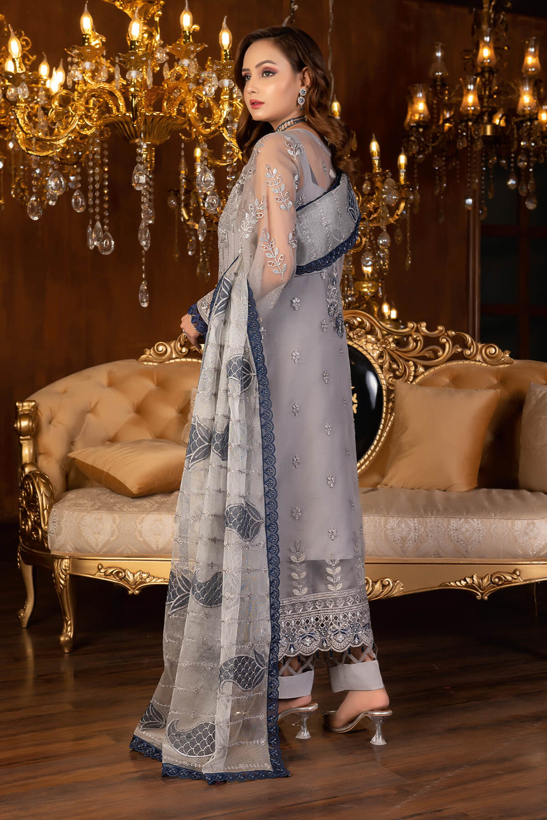 Janique | Luxury Collection 24 | D-033 Metallic grey by Janique - Designer Dress - Type: Ladies Clothes - Available at Sana Yasir - 100% Original